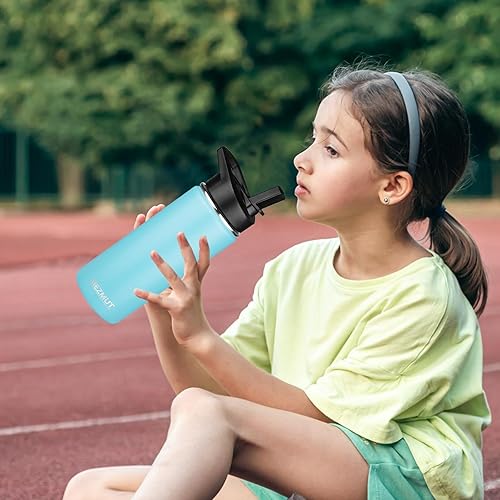 Miniatura 7 de MEZMUT Botella de agua aislada de 128 onzas con popote y 3 tapas, botellas de agua de acero inoxidable de un galón, botella de agua deportiva de