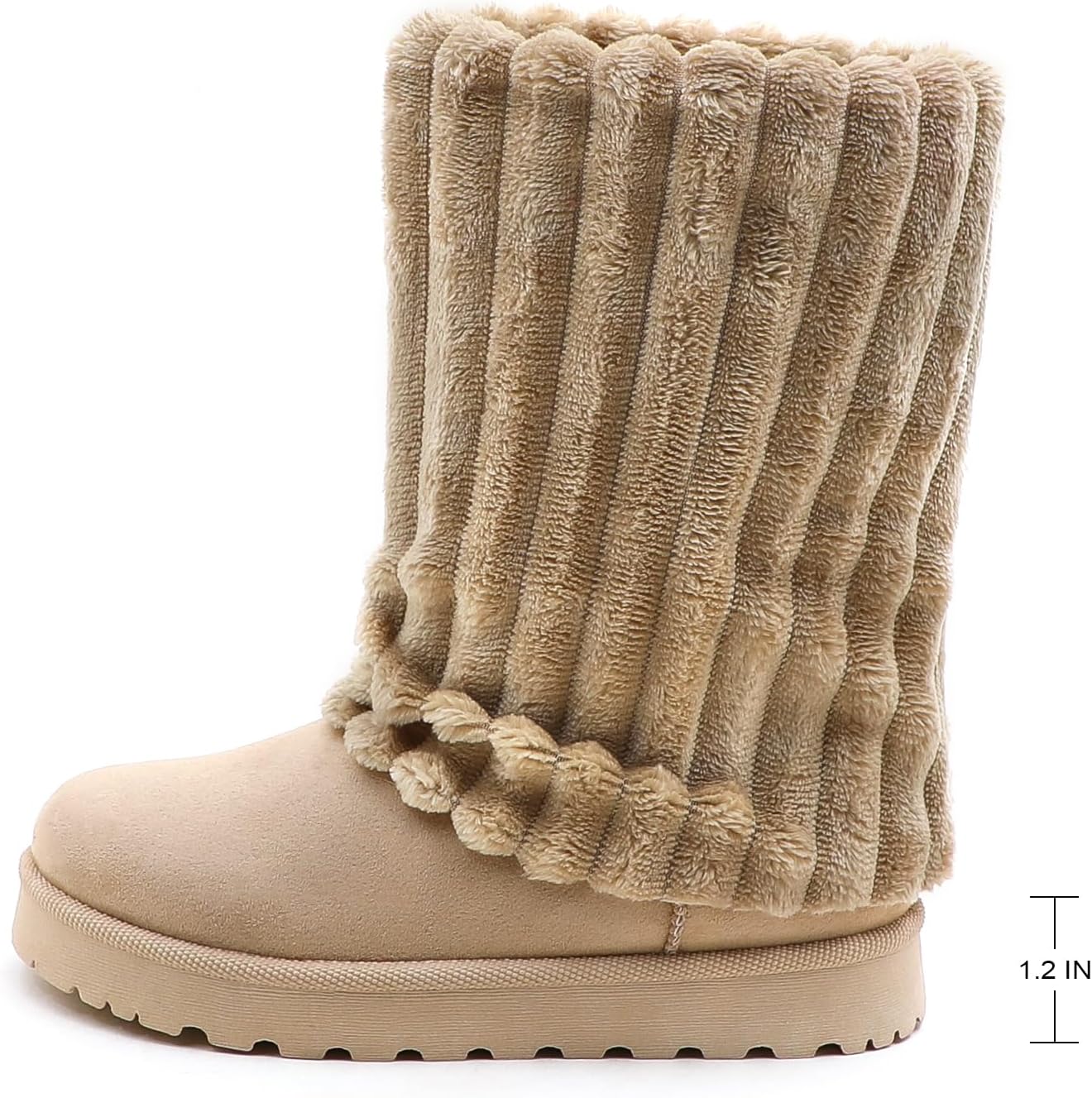 Women's Platform Suede Ankle Snow Boots Knee-High Winter Warm Fur Lined Anti-Slip Pull On Cuff Boots - Image 4