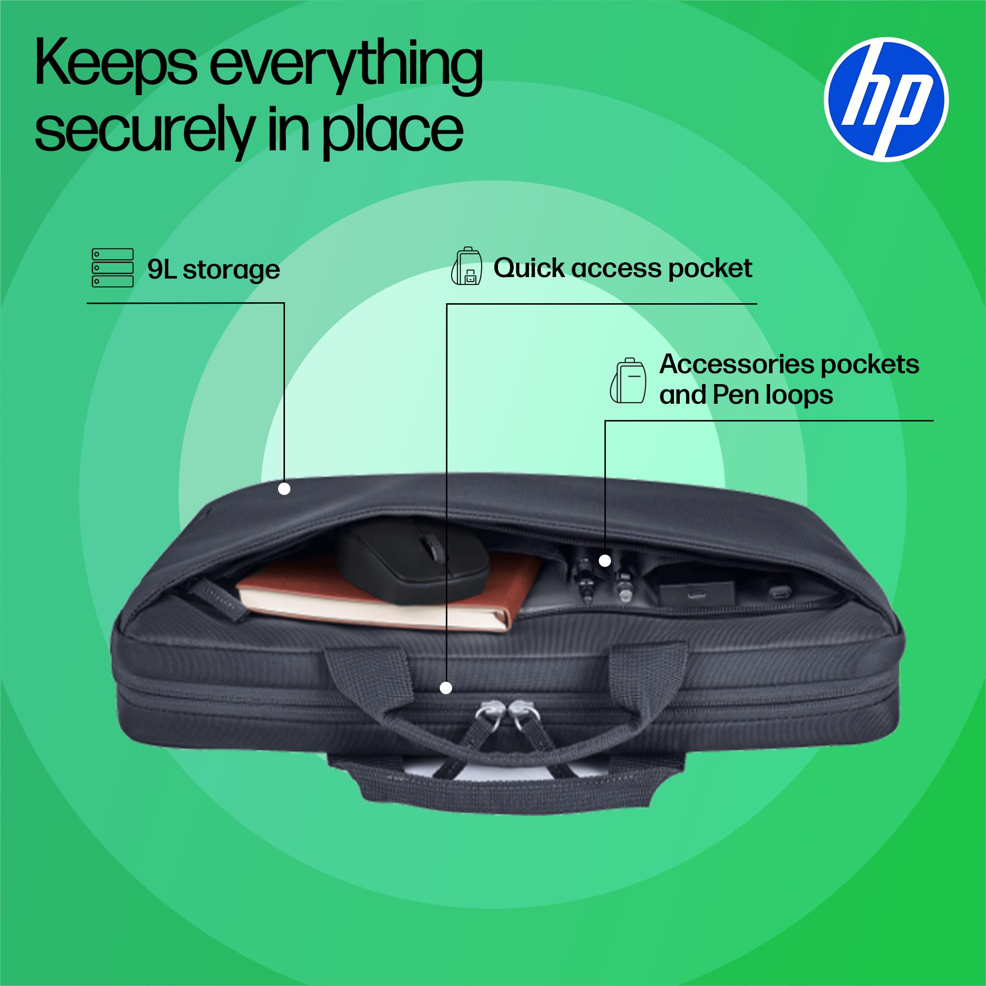 HP Torba na laptopa Everyday 14", wykonana z poliestru z recyklingu 600D, 9L, wyściełana przegródka, wodoodporna, odpinany pasek na ramię, szara
