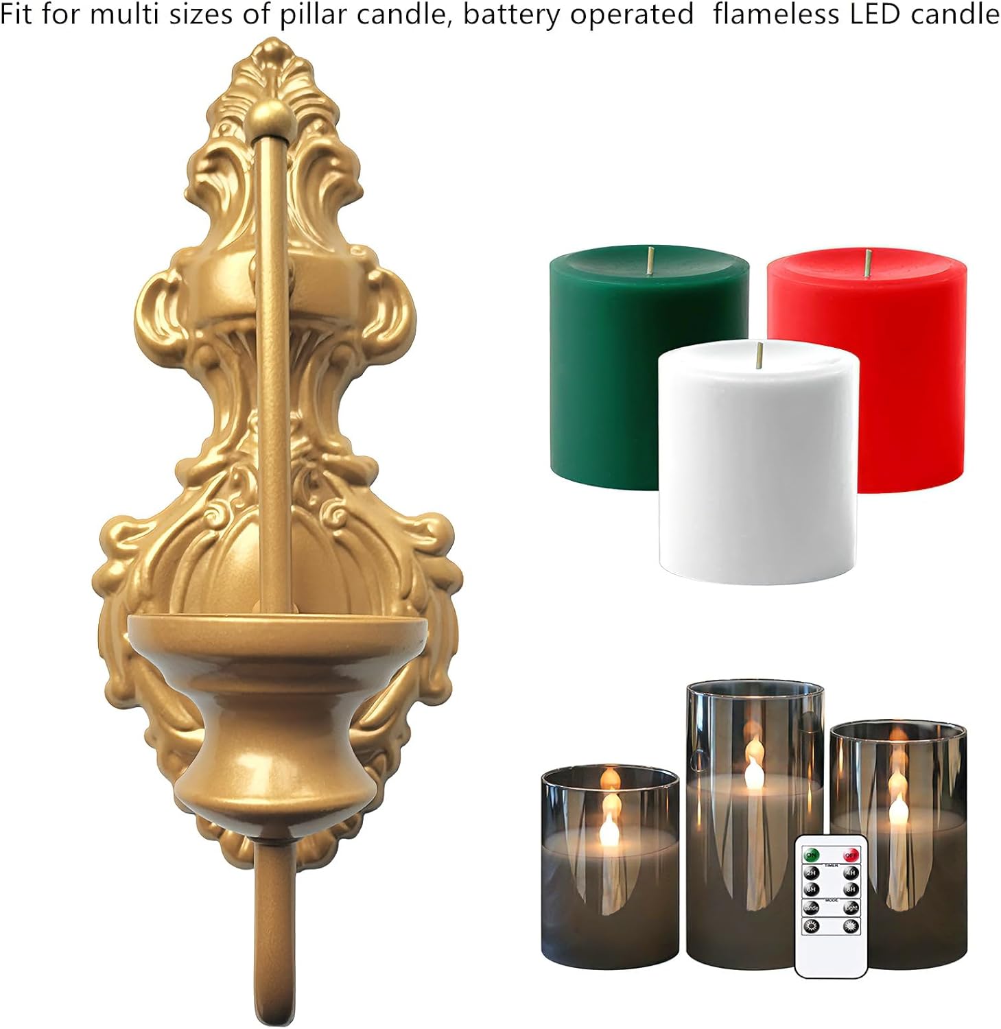 Wall Sconce Candle Holder, Metal Wall Mounted Candle Sconces, Iron Pillar Candle Sconce for Room, Hallway, Entryway, Bathroom, 2 Pack (Vintage Gold)