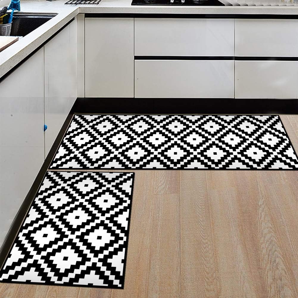 Ommda Non Slip Washable Black amd White Printing Area Runners Kitchen Rugs and Mats for Entryway 50x160cm