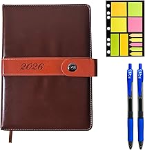 2026 Day Per Page A5 EXECUTIVE Vegan Leather Hardcover Diary - Includes 2 Pens & Posits - 2026 Diary Yellow Paper Long Notes - Daily Planner 365 Days (EXECUTIVE BROWN)