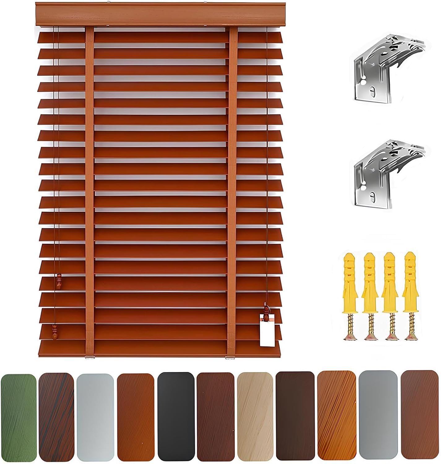 Wood Blinds for Indoor Windows and Doors, Cordless Blackout Blinds & Shades, 2" Slats Privacy Horizontal Blind for Home Bedroom Bathroom Living Room