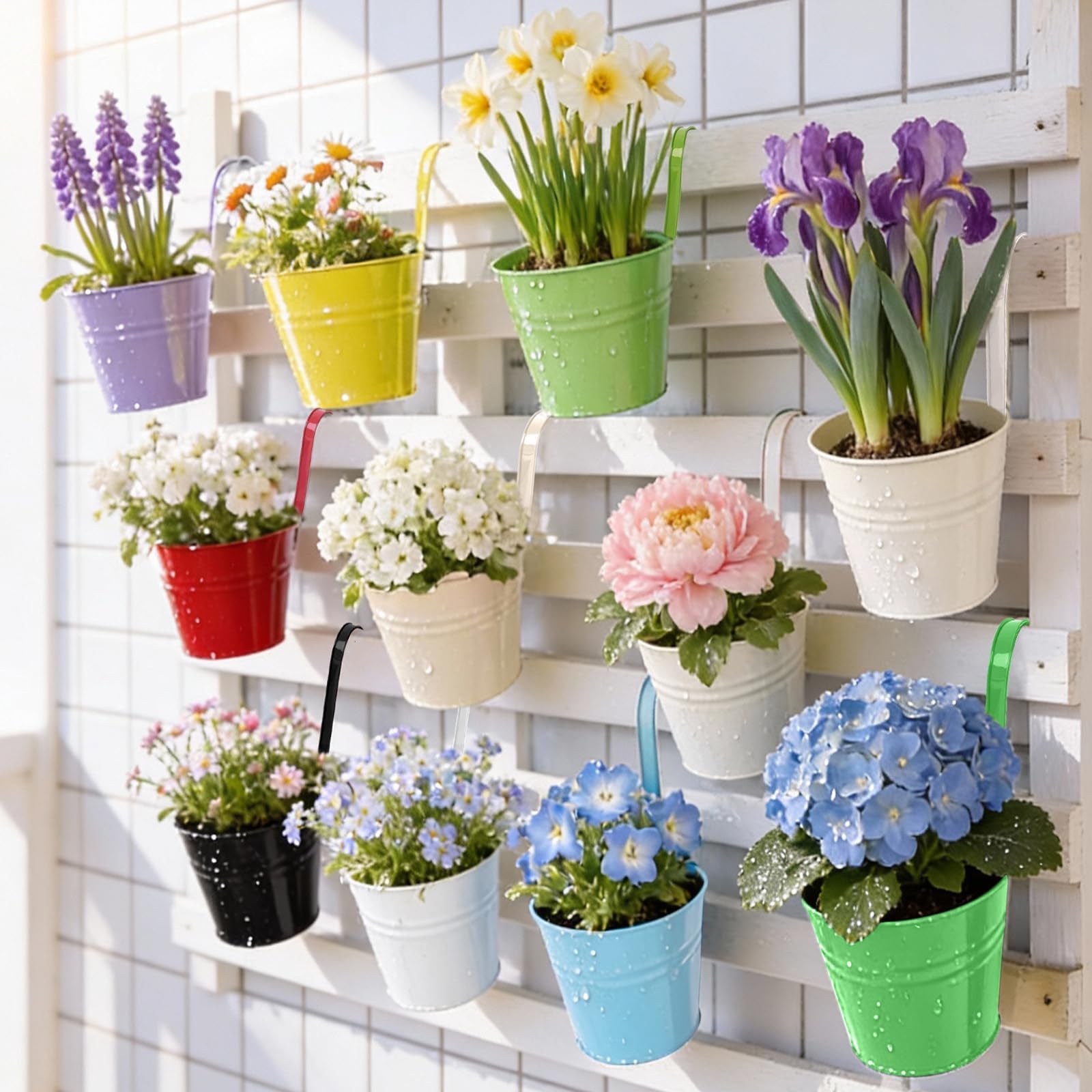 CITÉTOILE - Juego de 4 Macetas Colgantes Grandes con Agujero de Drenaje y Asas Extraíbles - Set Multicolor para Plantas Colgantes de Balcón, Terraza o Interior, Modelo 04 — view 7