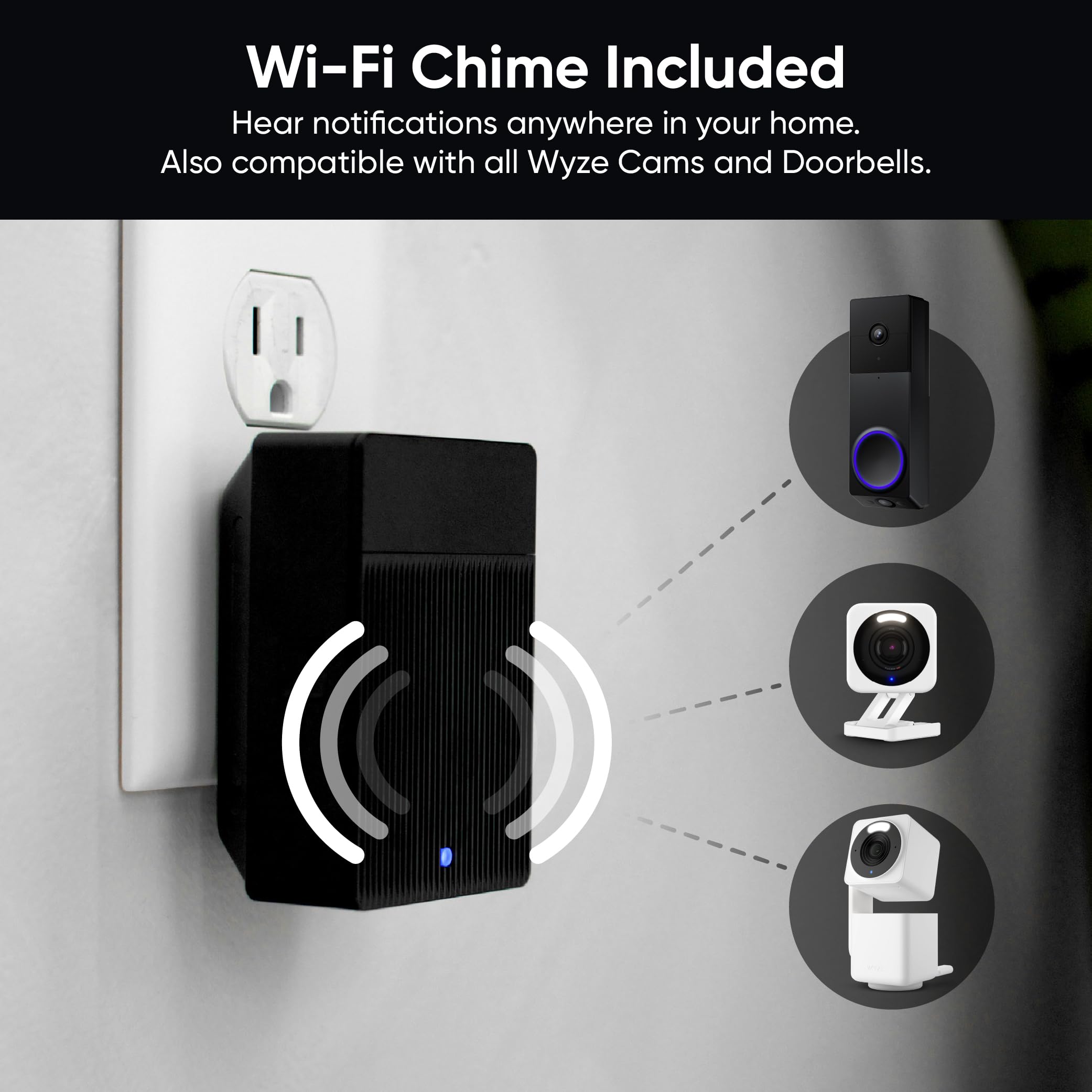 WYZE Wireless Duo Cam Video Doorbell (Chime Included), Battery Powered, 2K Full HD Video, 2 Cameras (People and Package), 2-Way Audio, Color Night Vision: Black