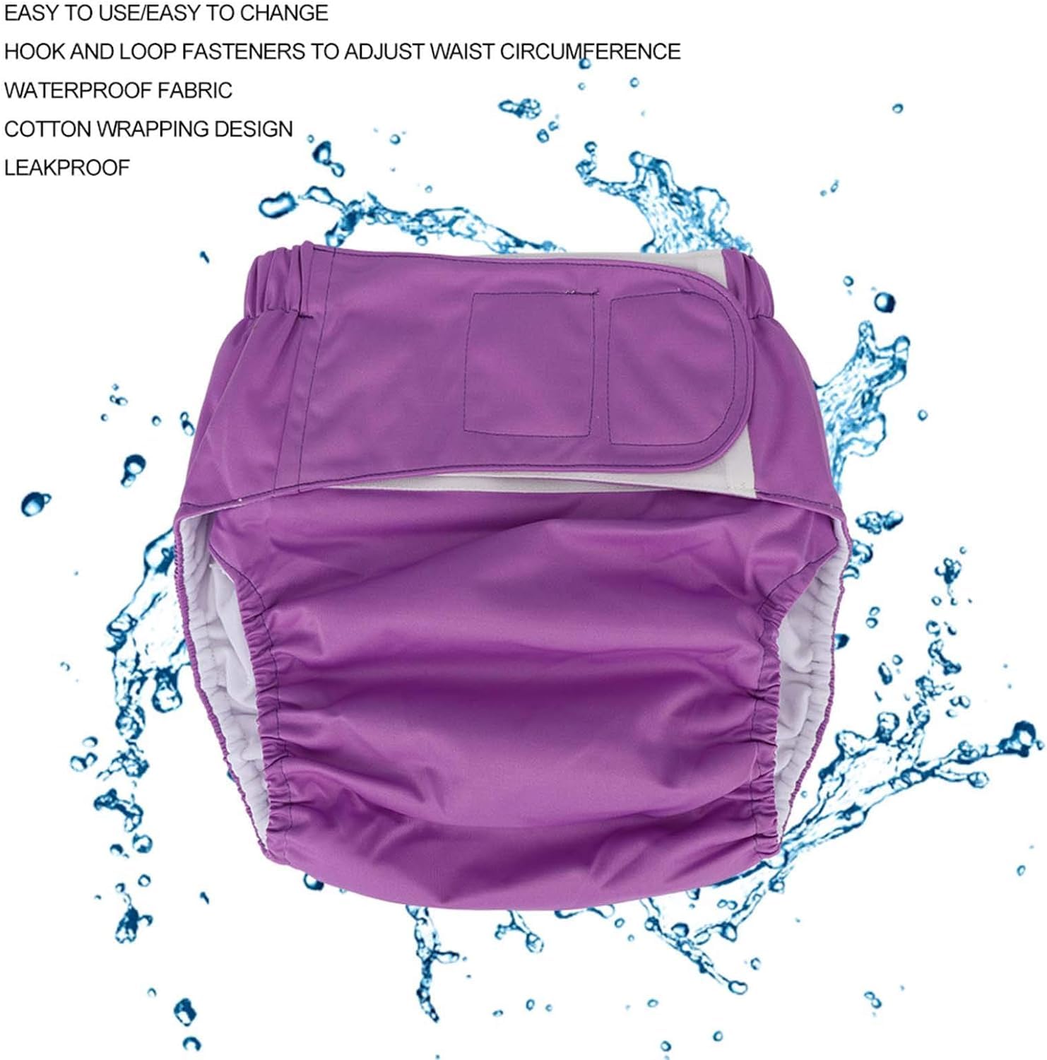 Couches en tissu réutilisables pour adultes, imperméables et lavables pour incontinence, pour femmes et hommes (violet)
