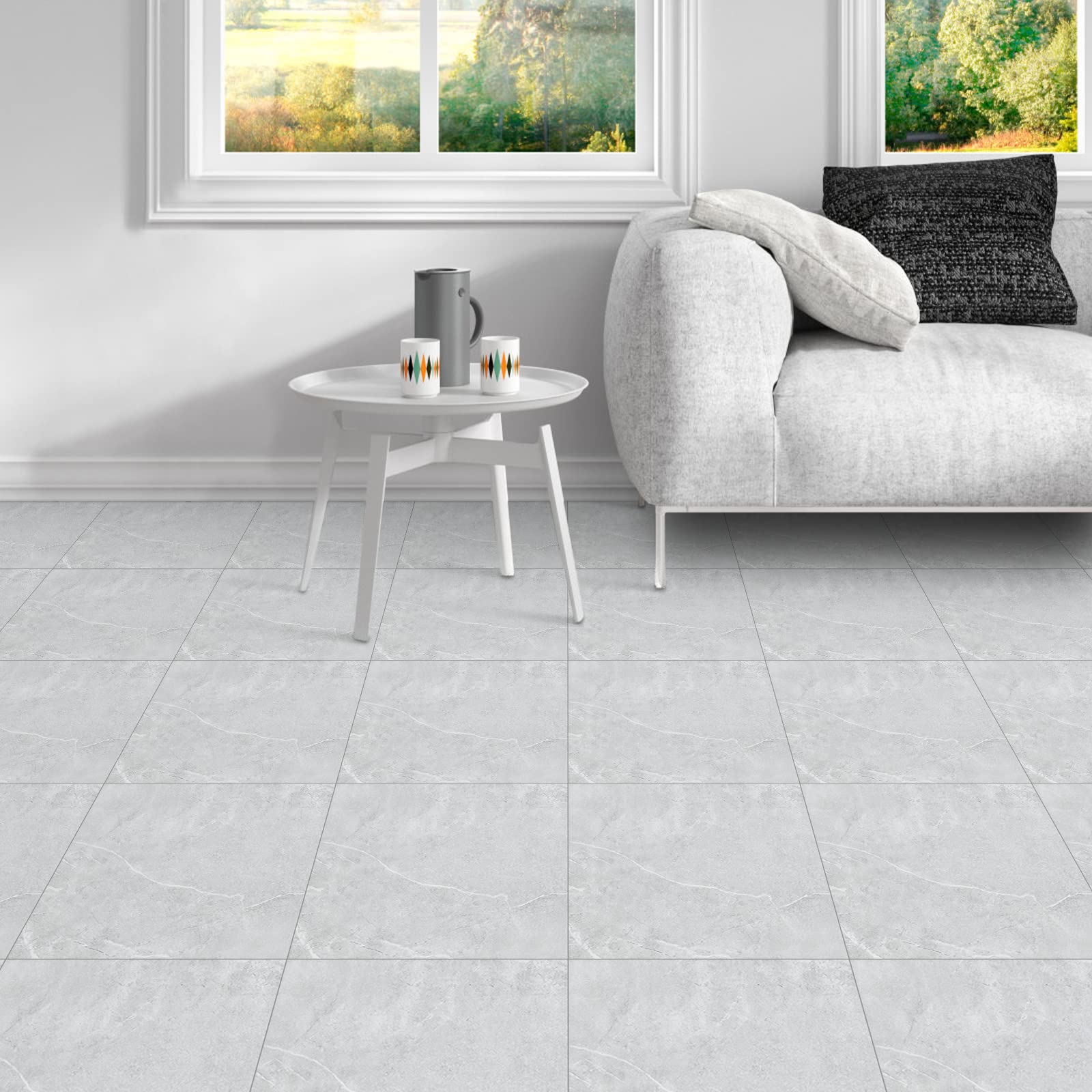 Hode Wykładzina podłogowa z PCW, wykładzina podłogowa winylowa, samoprzylepna, płytki podłogowe, popielaty marmur 30 cm x 30 cm, wodoszczelna, 0,9 m², grubość 1,5 mm, 10 płytek