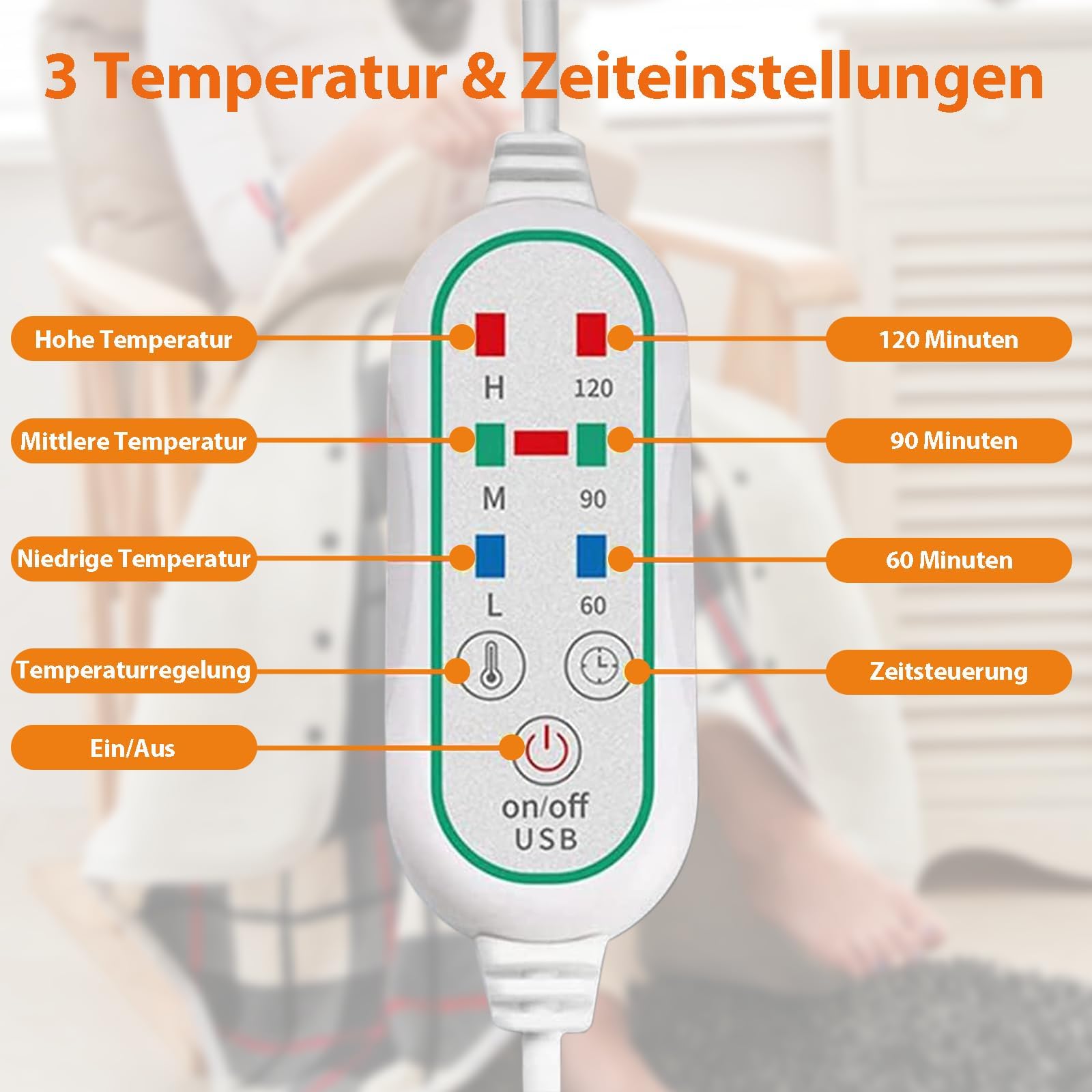 USB Coperta riscaldata, coperta elettrica con 3 livelli temperatura e timer, portatile sciarpa riscaldante con bottone per donne, casa, ufficio, viaggi