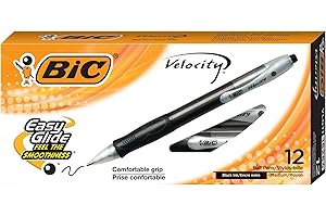 BIC Velocity Retractable Ballpoint Pens, Smooth Writing, 1.0 mm Medium Point, Black Ink, 12-Count