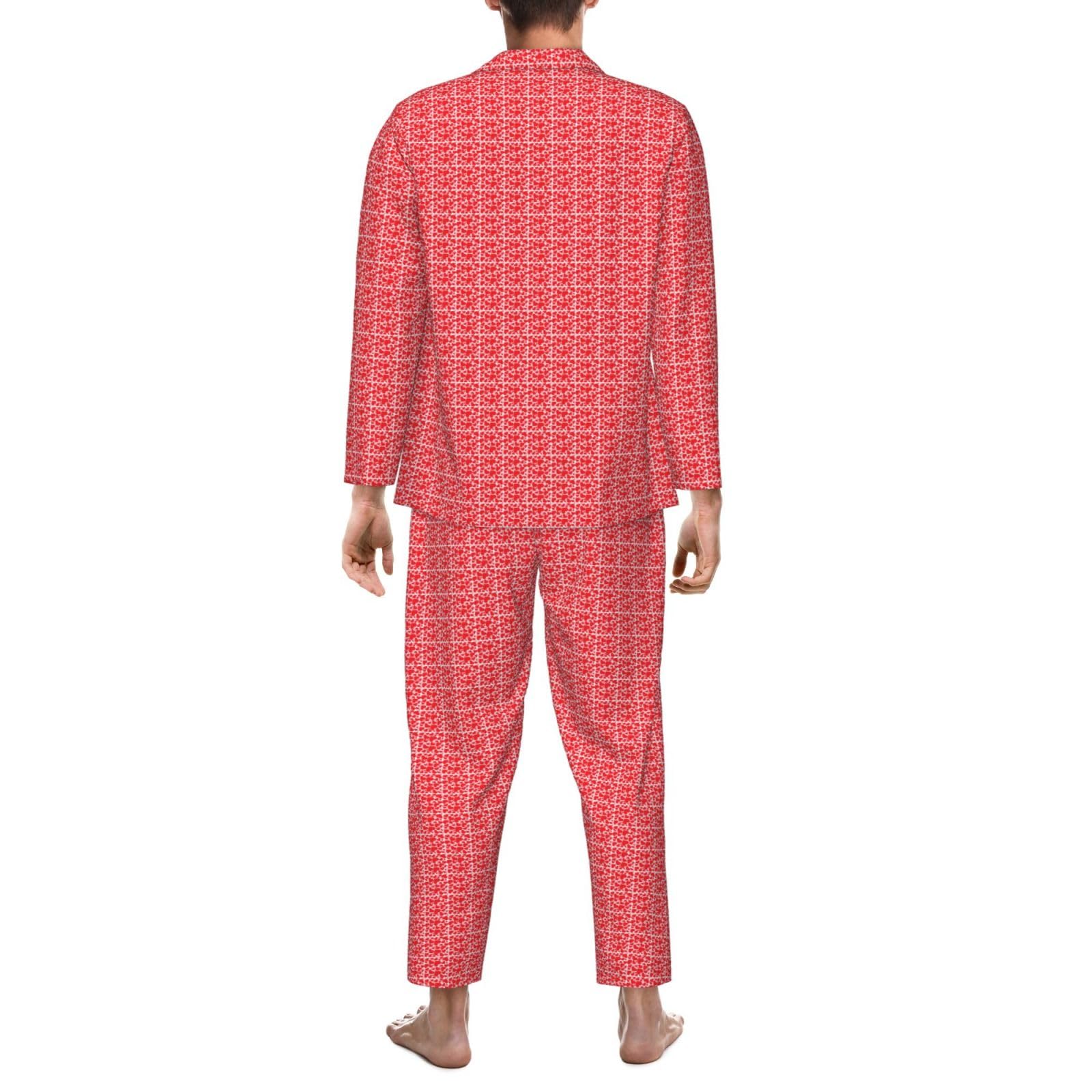 Set pigiama da uomo a maniche lunghe con stampa a cuore e scritta "Love", set da notte in due pezzi traspirante