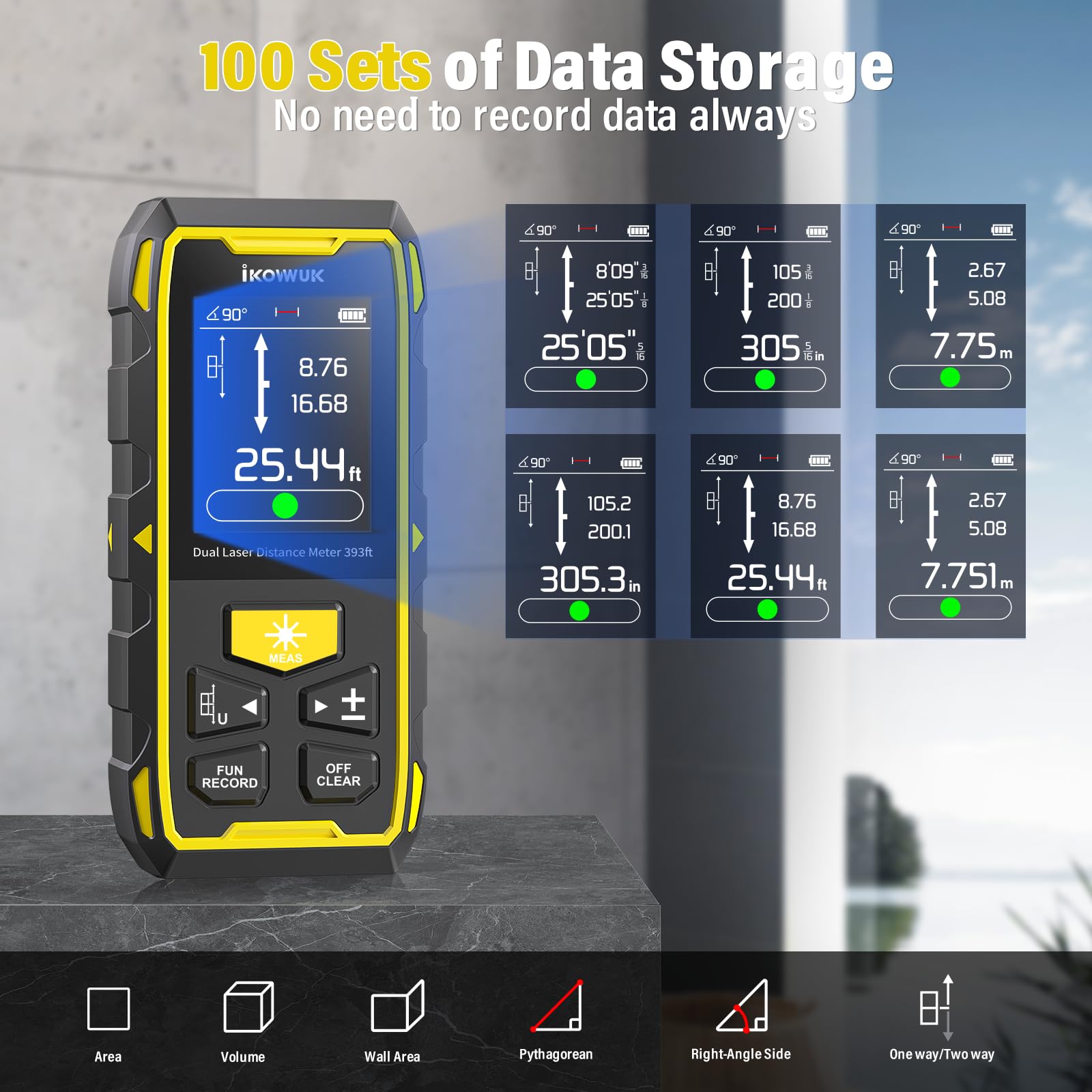 Snapklik.com : IKOVWUK Dual Laser Measuring Tool, 393FT/120M Bilateral ...