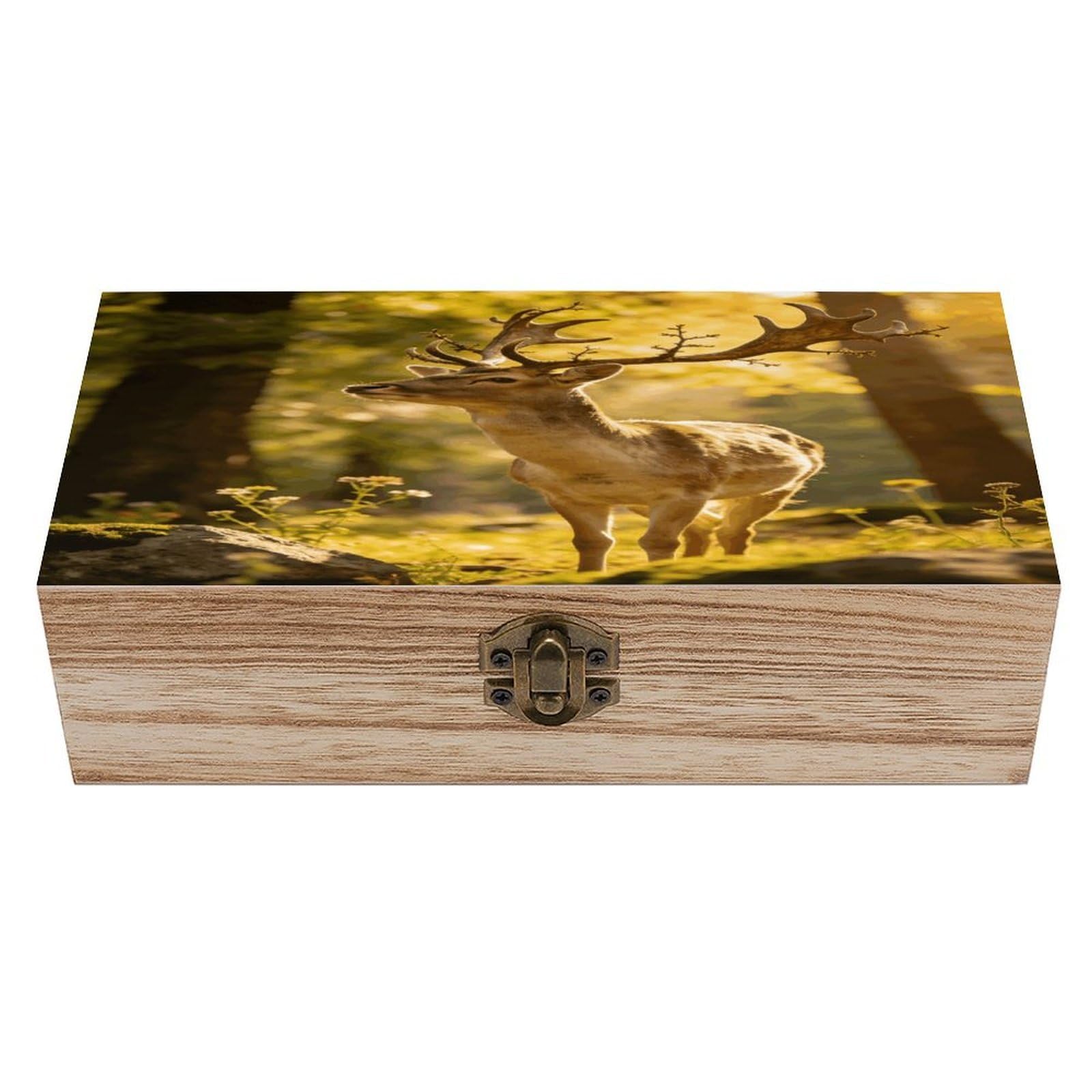 LZQPOEAS Light Shining in The Forest Wooden Keepsake Box Wooden Storage Box Container with Hinged Lid Beautiful Wood Memory Box Decorative Jewelry Case for Crafts Art Hobbies & Trinket Storage