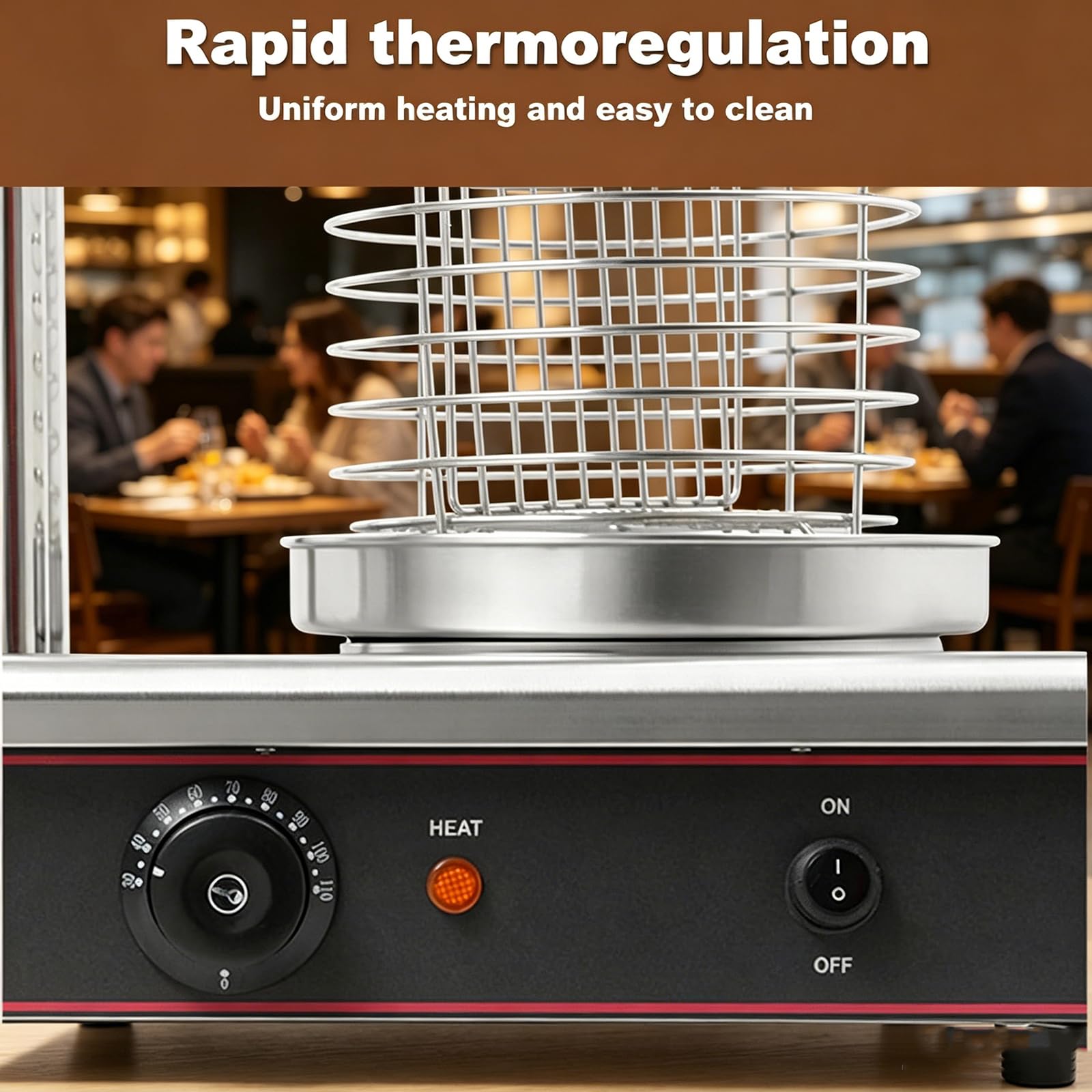 MObyat Vaporizador Comercial De Perritos Calientes De 700 W, Calentador De 3 Palos para Perritos Calientes Y Panecillos con Púas para Calentar El Pan, Termostato Automático Ajustable De 30 A 110 ℃