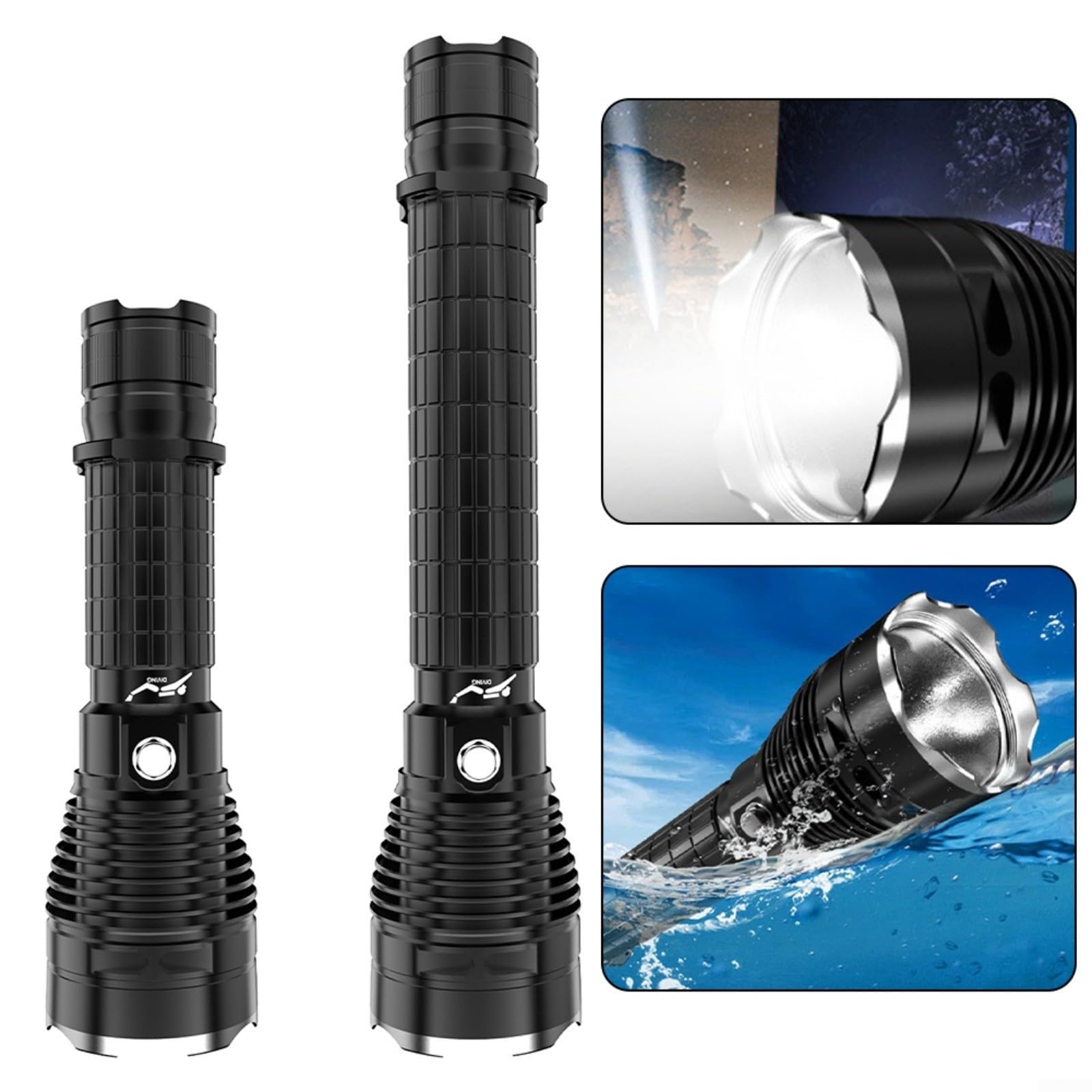 FACAIIO Lampe torche de plongée étanche rechargeable 4000 lm pour la plongée, l'escalade, le camping, la pêche, la spéléologie (F)