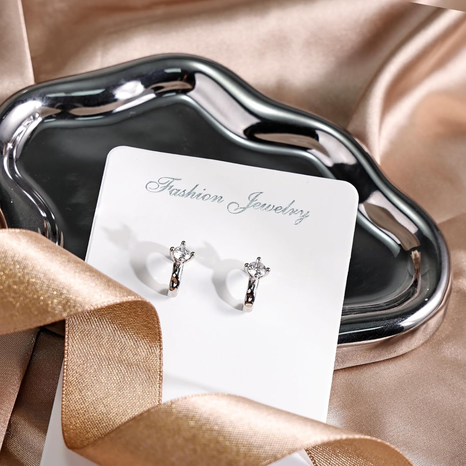 925 Sterling Silver Hoop Earrings for Women, Silver Hammered Cubic Zirconia Hoop Studs Earrings for Women Hypoallergenic Elegant CZ Faux Diamond Jewelry Gift for Valentine's Day Birthday - Image 7