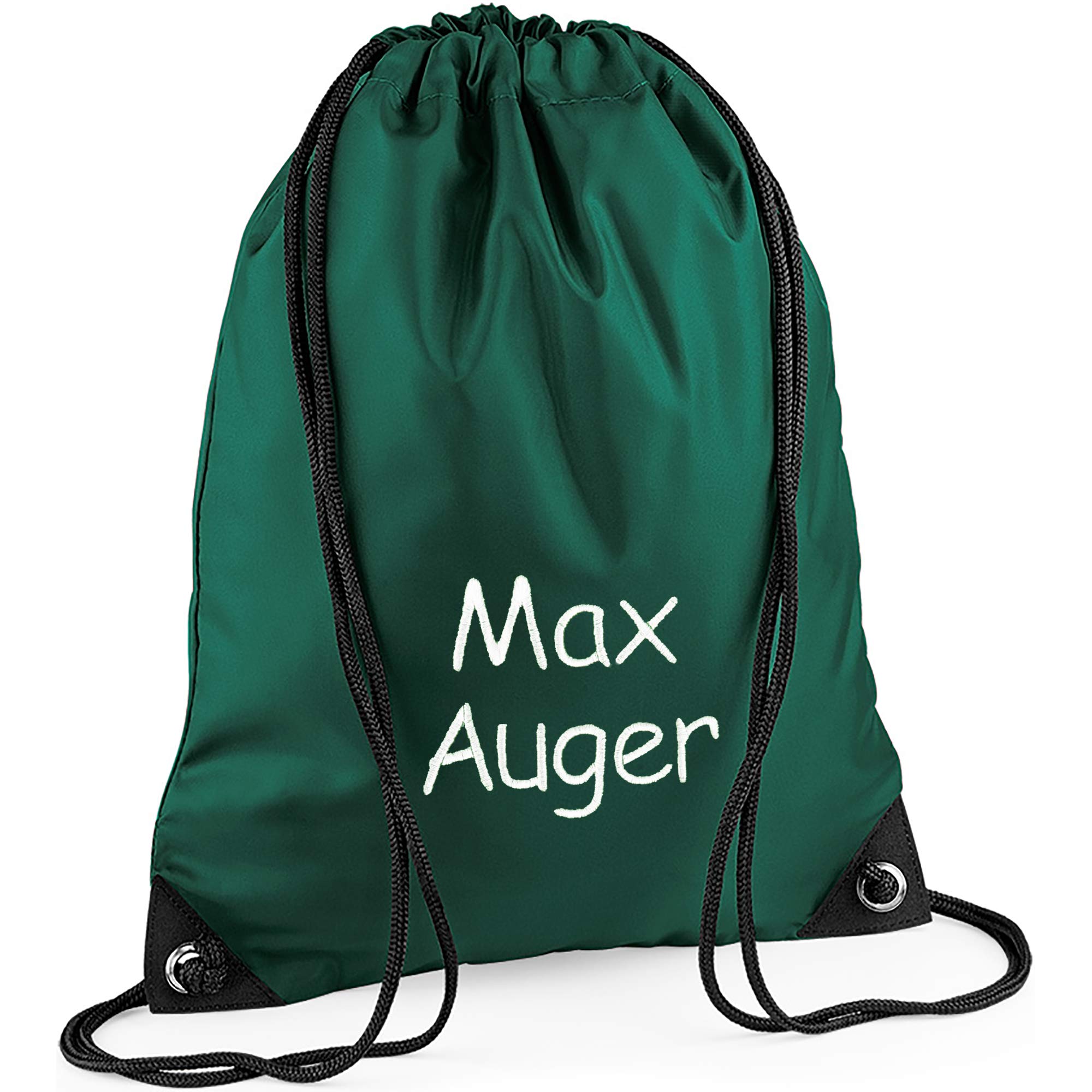 Personalised Embroidered Name School Sports PE Drawstring Gym & Swimming Bag (Bottle Green)