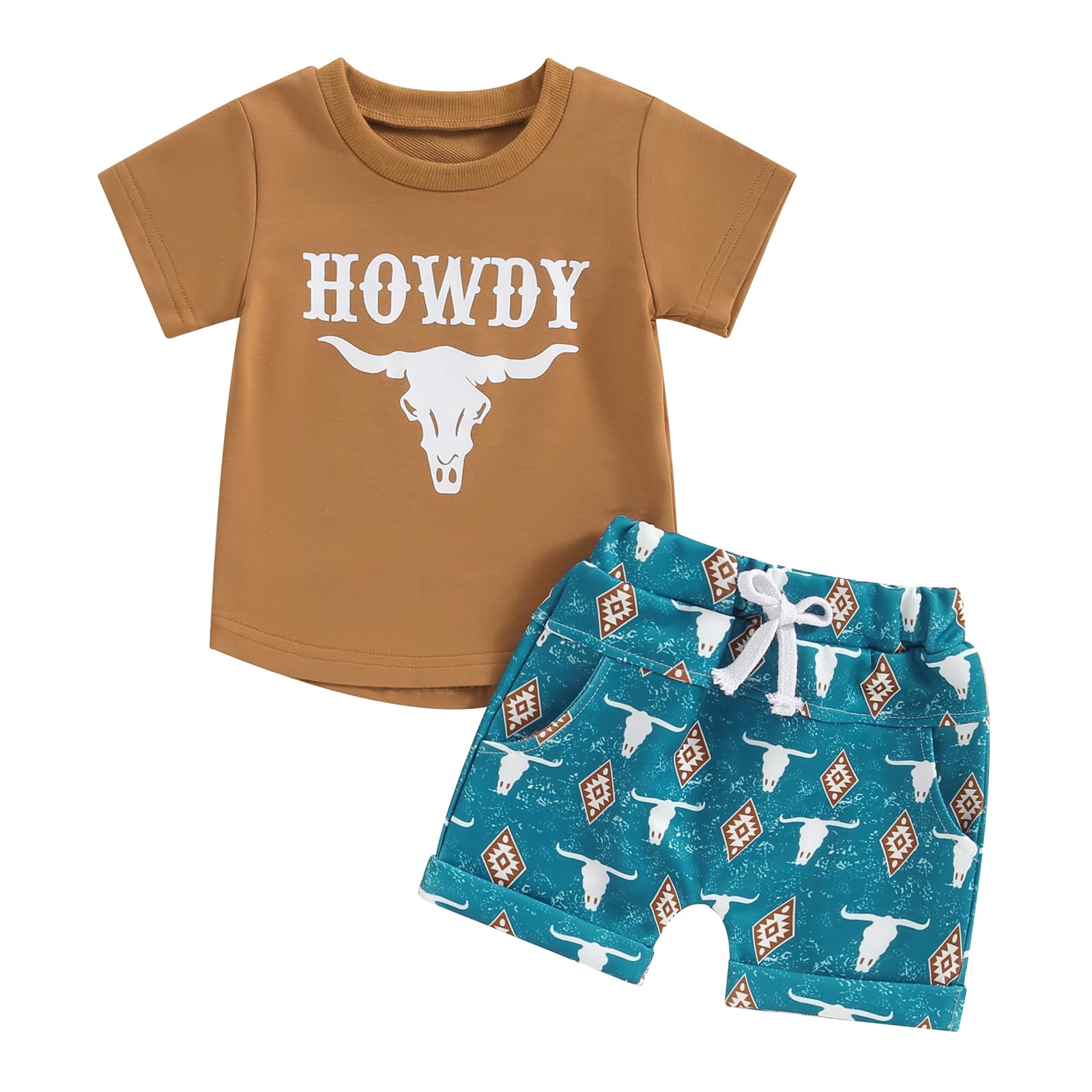 BonangberWestern Baby Boy Clothes Letter Cow Print Short Sleeve T-Shirt Casual Shorts Set Toddler Summer Clothes Cowboy Outfit