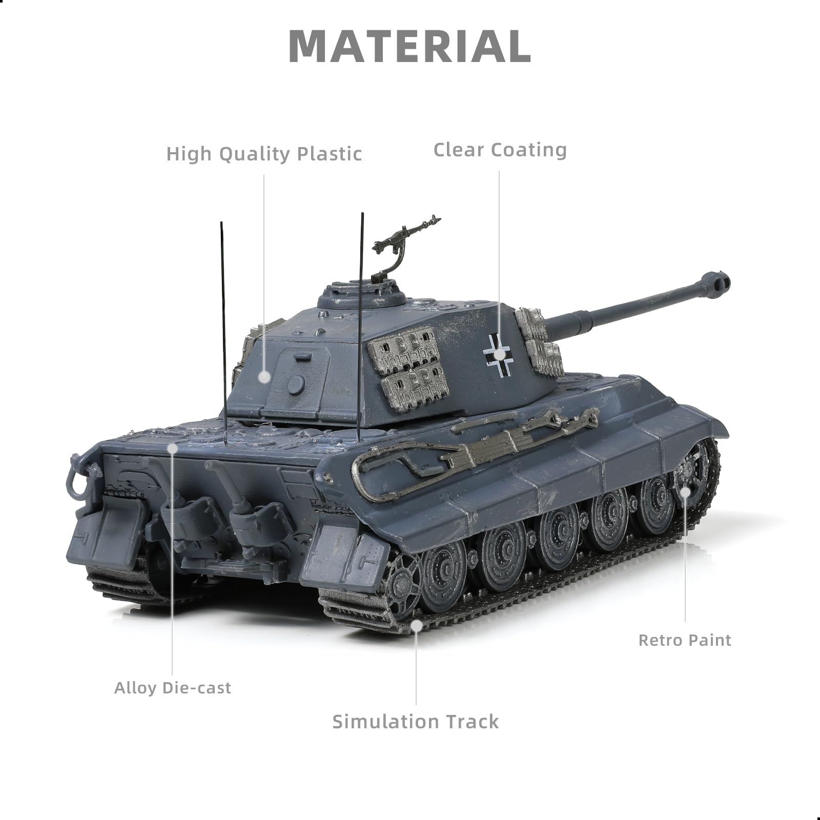 NUOTIE Modello di carro armato militare in scala 1:72, metallo in lega pressofuso, Tiger II Berlino 1945, veicolo militare, carro armato Mini 1945