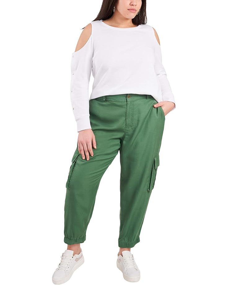 Plus Size Long Sleeve Cold-Shoulder Snap Top