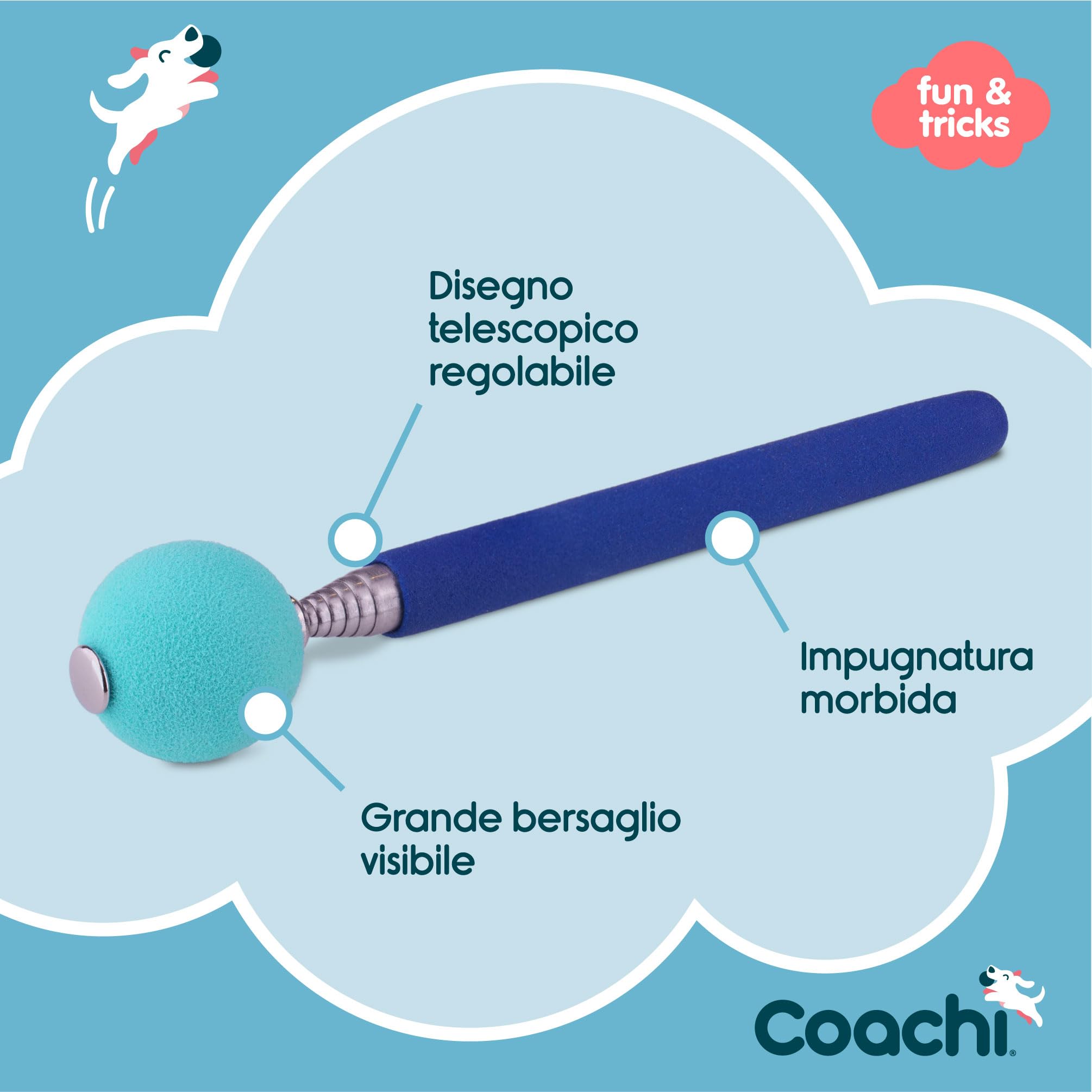 Coachi Target Stick, disegno telescopico con pallina-obiettivo, accessorio per l’addestramento con clicker o di agilità, per insegnare comandi e giochi, adatto a cani e cuccioli.