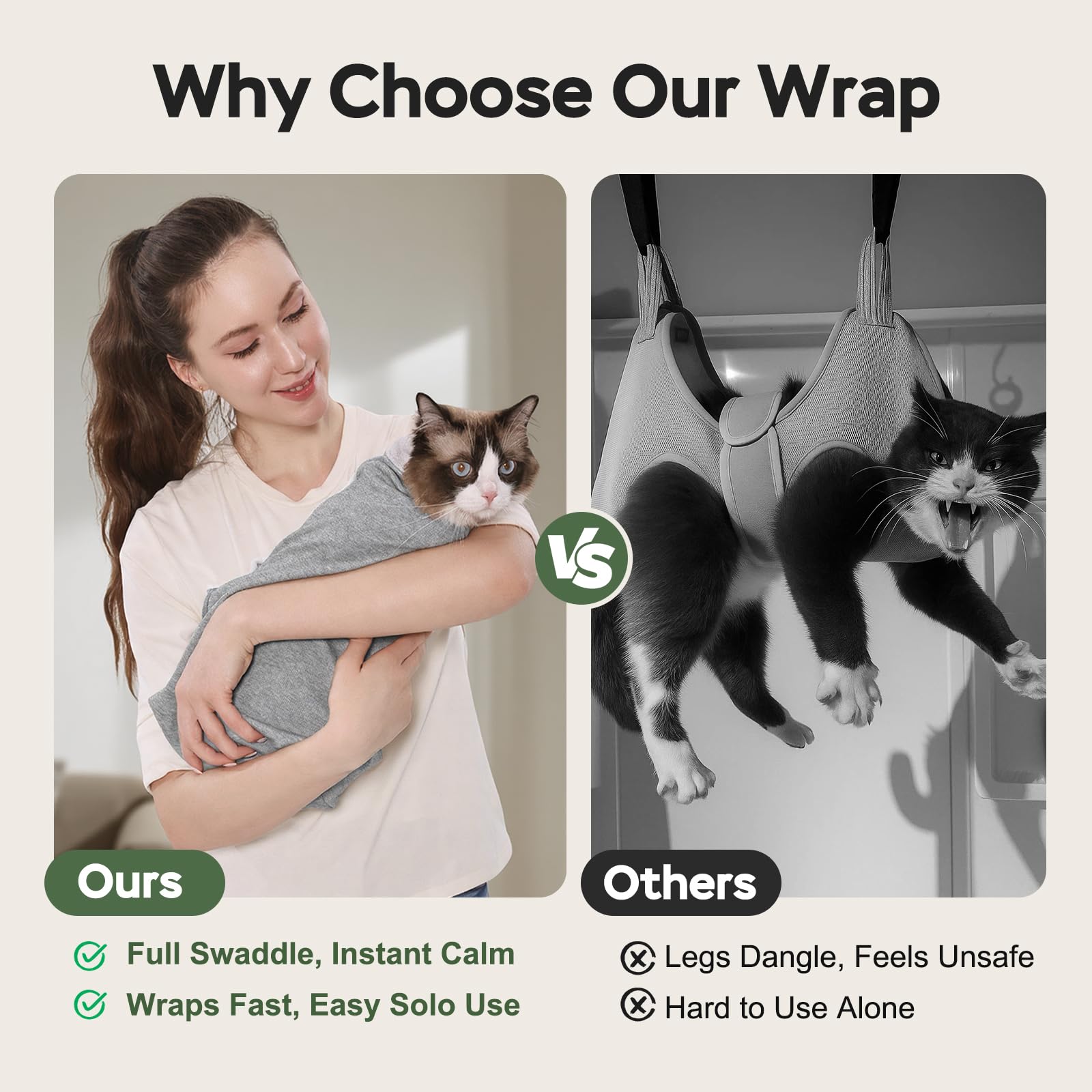 Envoltura para cortar uñas para gatos, bolsa de sujeción autoadhesiva para cortar uñas de gato, antiarañazos, envoltura de aseo para gatos, para medicamentos, líquidos SubQ, limpieza de oídos