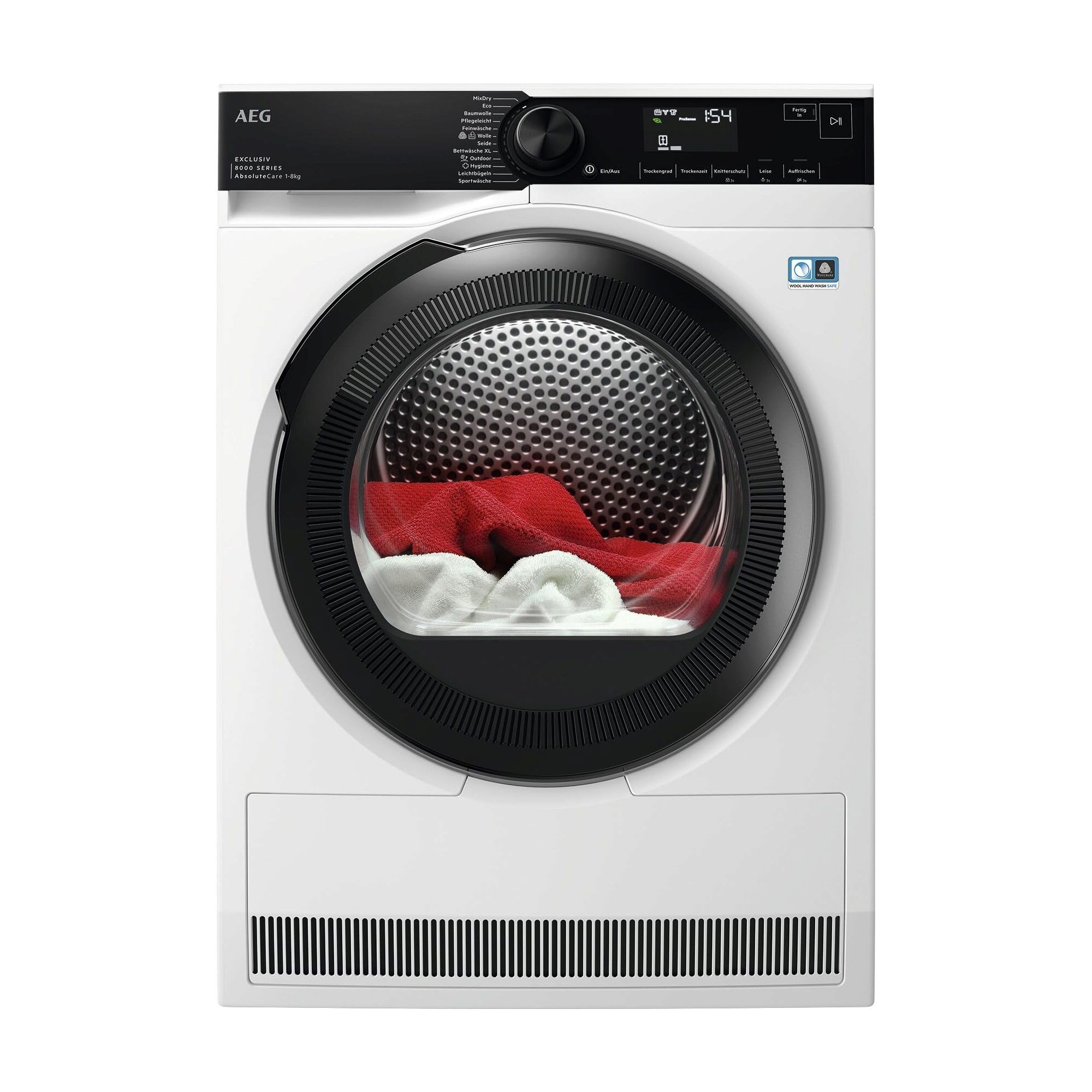 AEG Wärmepumpentrockner 8 kg, Serie 9000: AbsoluteCarePlus Daunentrocknung, Punktgenaue Trockenergebnisse mit 3D-Scan Restfeuchteermittlung, Energiekl. C, Trommelbeleuchtung, TR9H75680