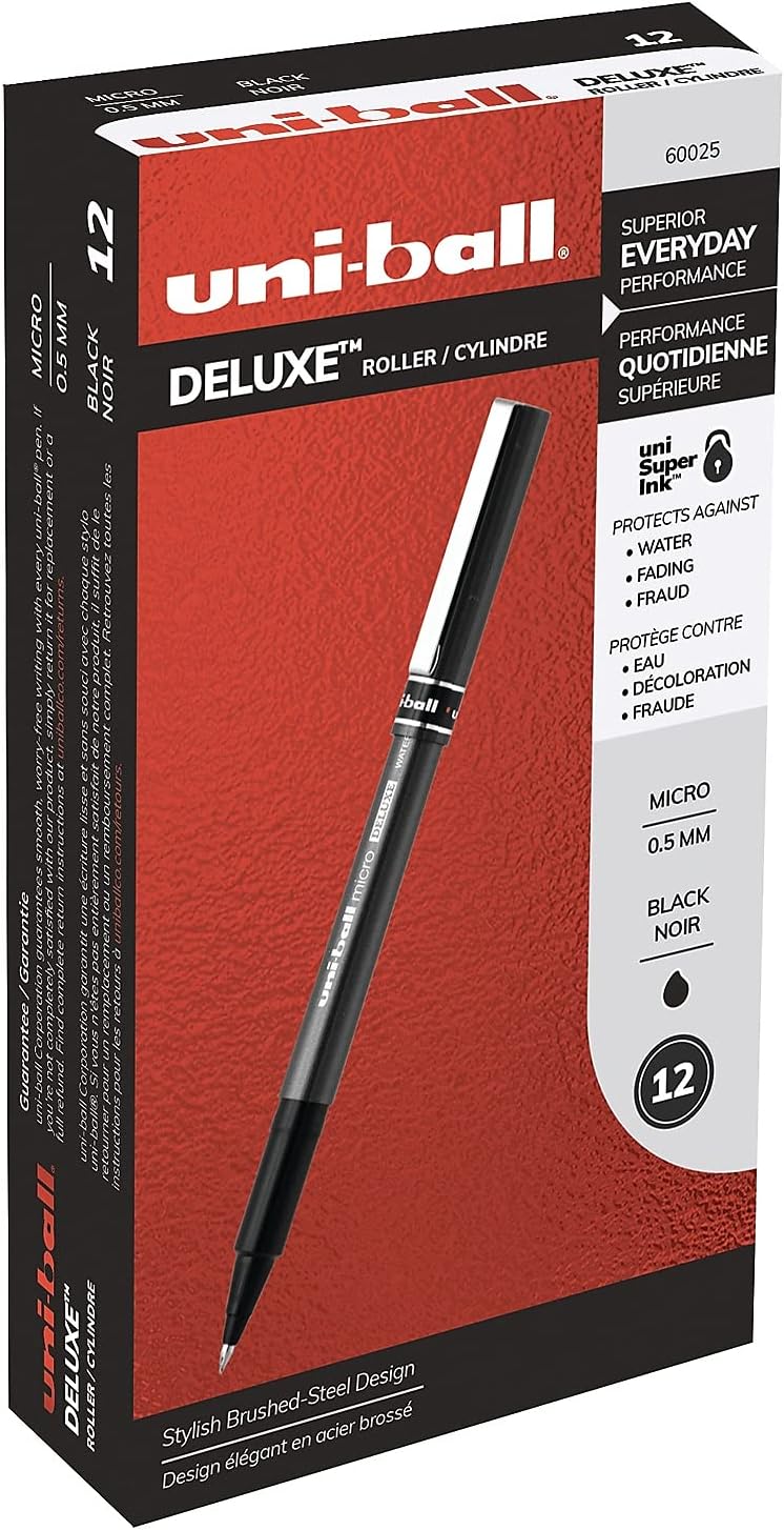 UniBall 60025 Deluxe Stick Roller Ball Pen, Micro 0.5Mm