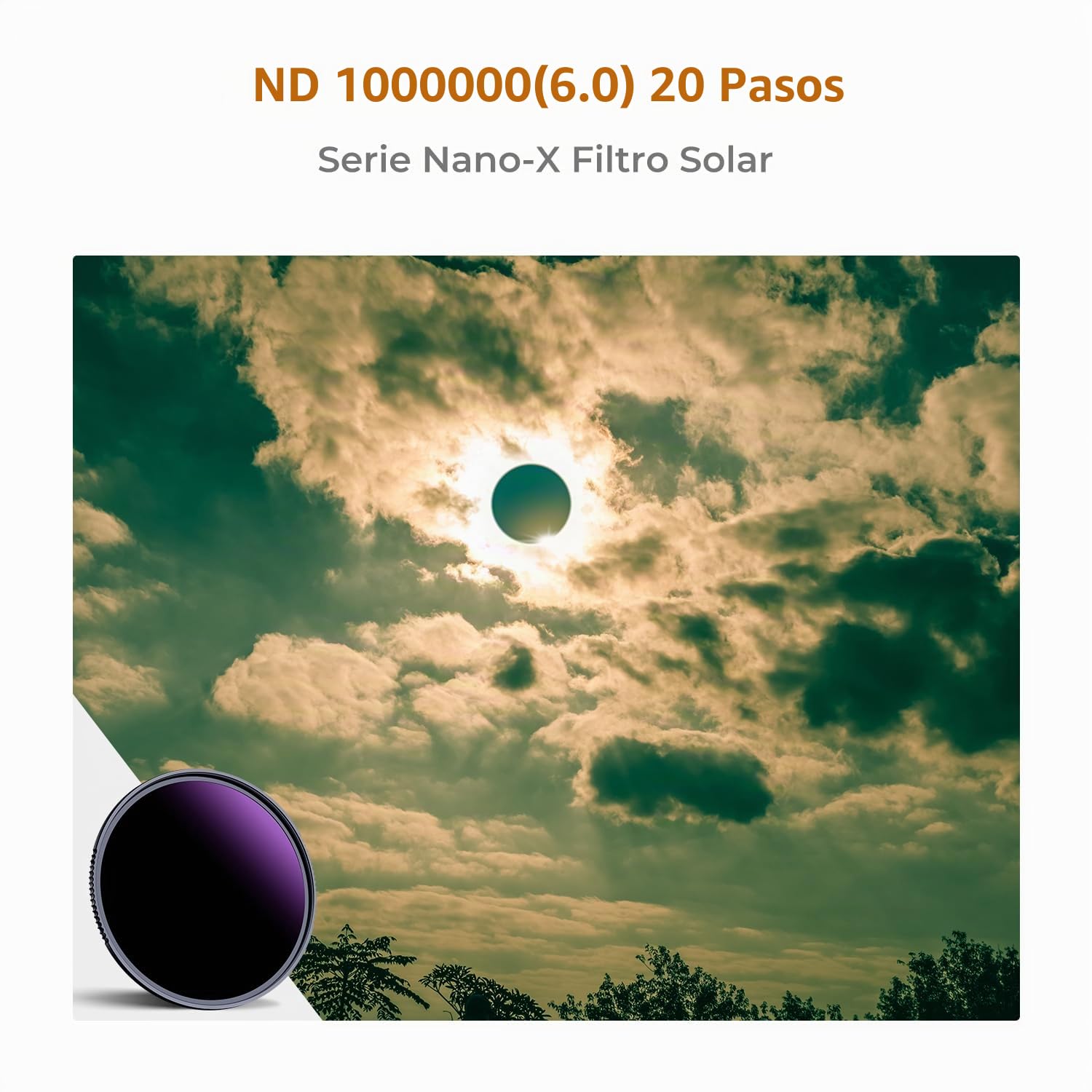 K&F CONCEPT Nano-Xcel 49mm Filtro ND1000000(20 f-Stops) para Eclipse Solar, Filtro de Densidad Neutra ND para Fotografía Solar, Vidrio Óptico HD con Revestimiento Nanométrico de 28 Capas