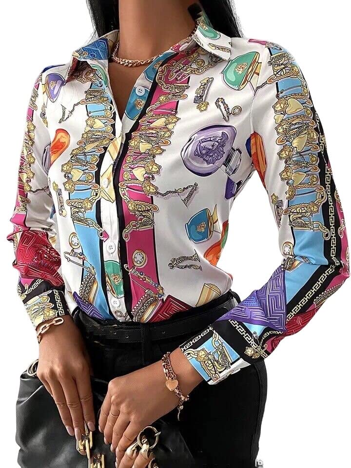 GenericWomens Ladies Blouse Printed Designer Shirts Full Sleeves Luxury Occasionwear