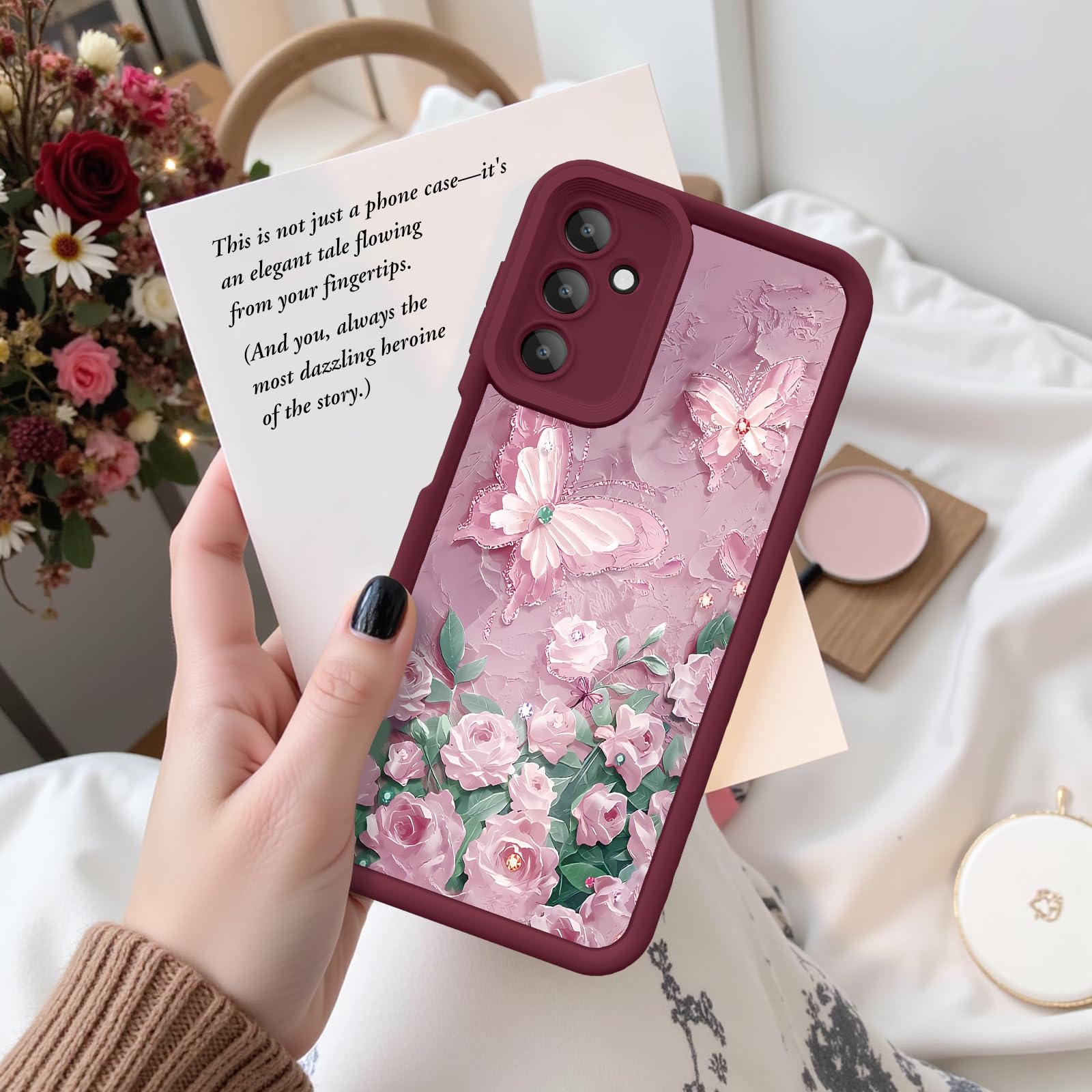 Etui do Samsung Galaxy A15 5G, kreatywny wzór motyla, dla dziewcząt i kobiet, miękki silikon, odporne na wstrząsy, odporne na zarysowania, etui do Galaxy A15 (3D, różany motyl)