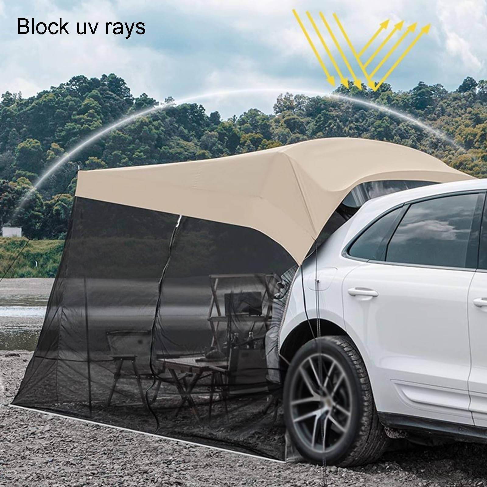Toldo Coche, Toldo Caravana, Toldo Furgoneta Camper, Toldo Furgoneta Portátil, Ventilación con Mosquitera, for Acampar al Aire Libre, Fácil Instalación