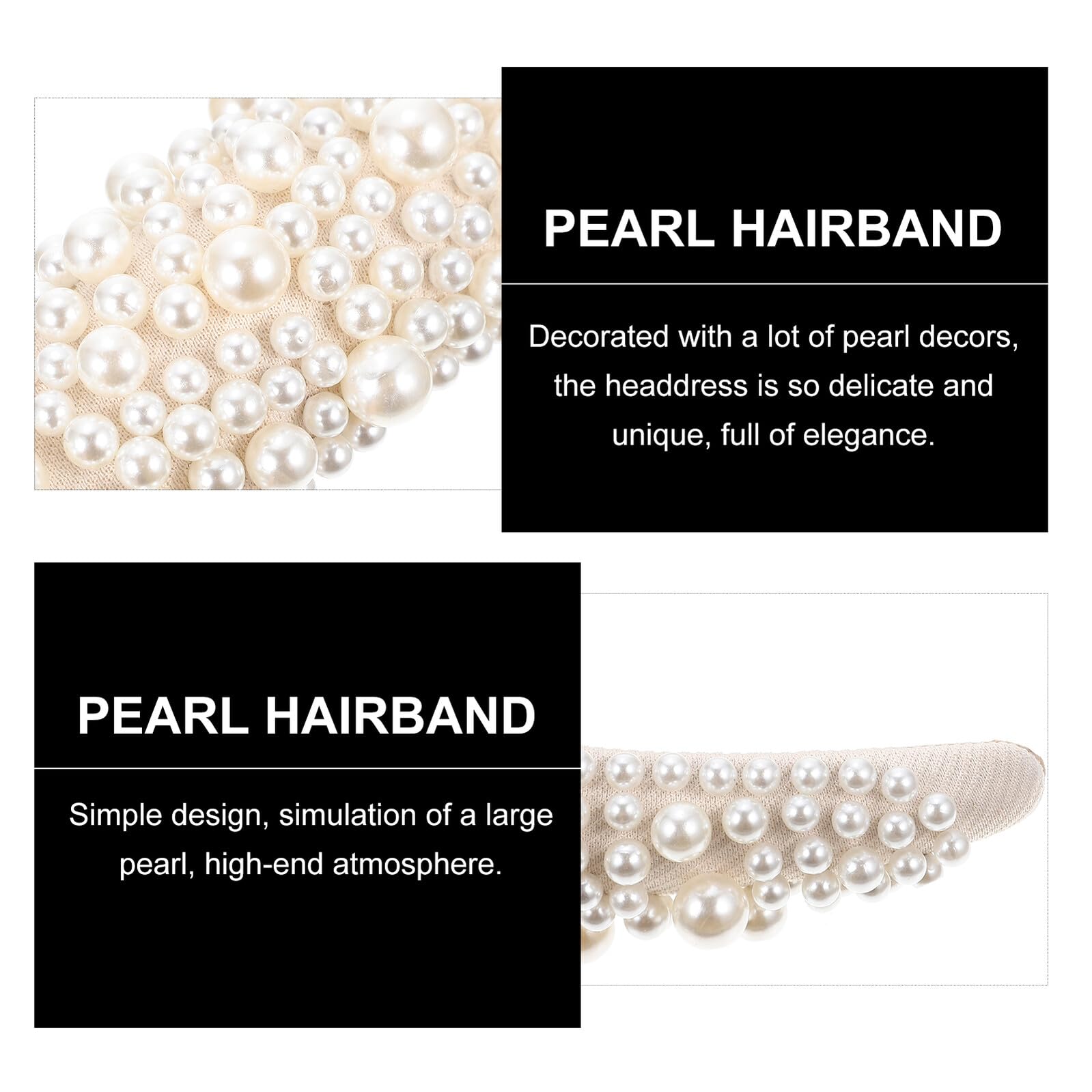 VALICLUD 2 pezzi Fascia per Capelli con Perle Elegante e Spessa in Spugna Morbida Nero e Accessori Moda per Donna e Ragazza Cerchietti Decorativi Raffinati e Comodi