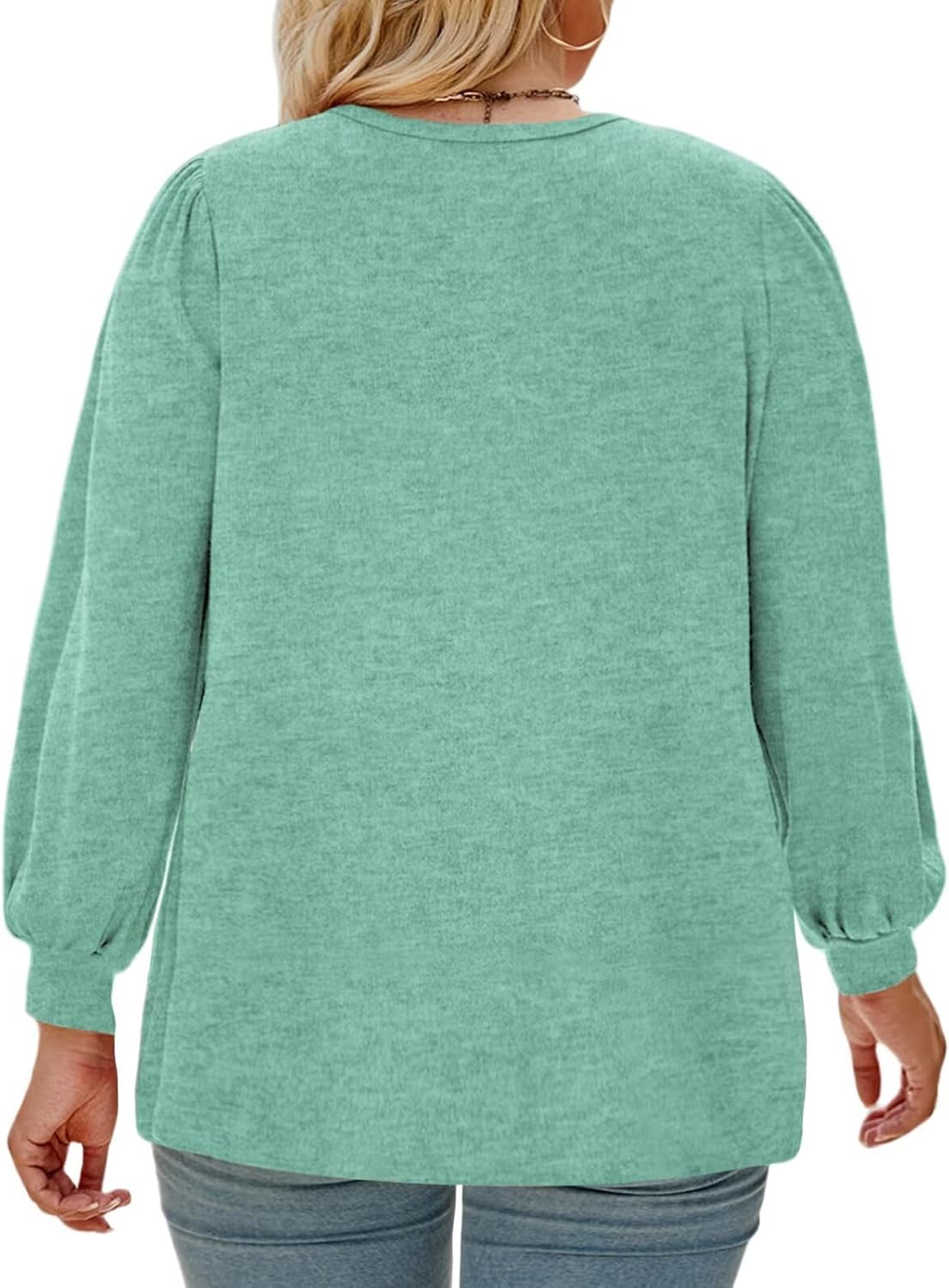 DOLNINE Womens-Plus-Size-Tops Trendy Puff Long Sleeve Shirts Cute Crewneck Pleated Blouses Lightweight Loose Fit Sweatshirts - Image 3