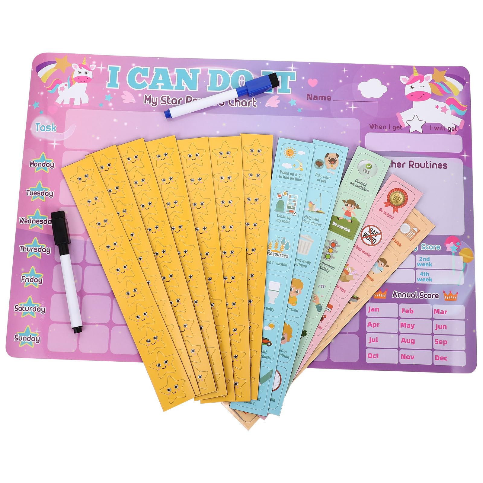 Tabla Magnética de Hábitos Infantil Rosa para Nevera, Seguimiento