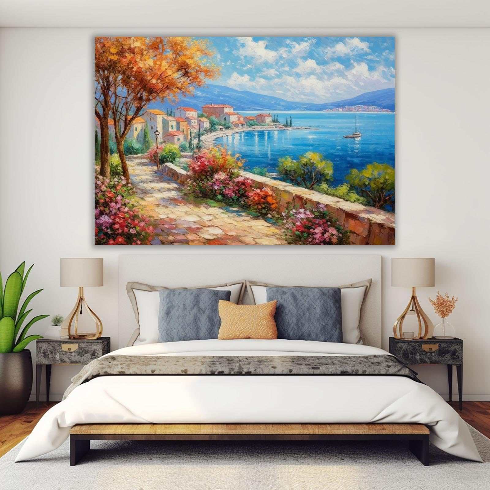 SHYAMIC Rosa Lienzo Cuadros Infantiles Para Habitacion NiñA, Paisaje otoñal en la costa Cuadros Lienzos Salón Dormitorio Comedor Decorativos -70x110cm Sin marco