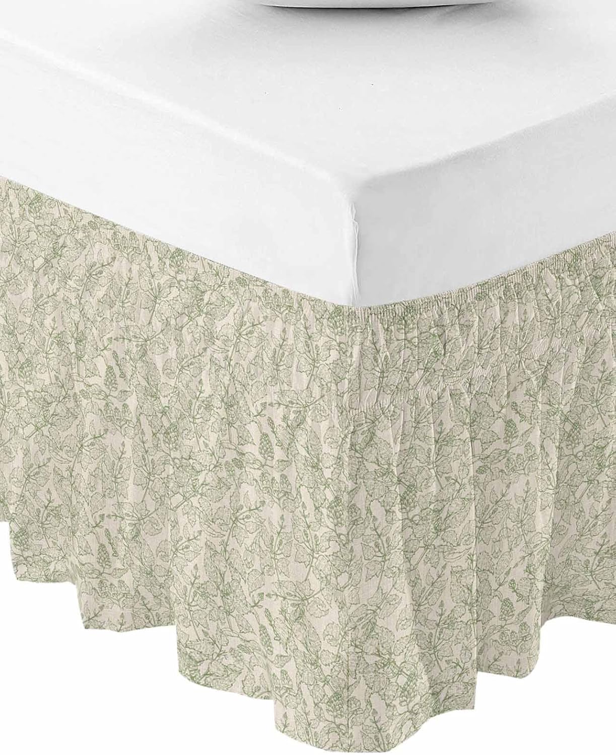 RisQiten Sage Green Floral Bed Skirt Cal King Size 18 Inch