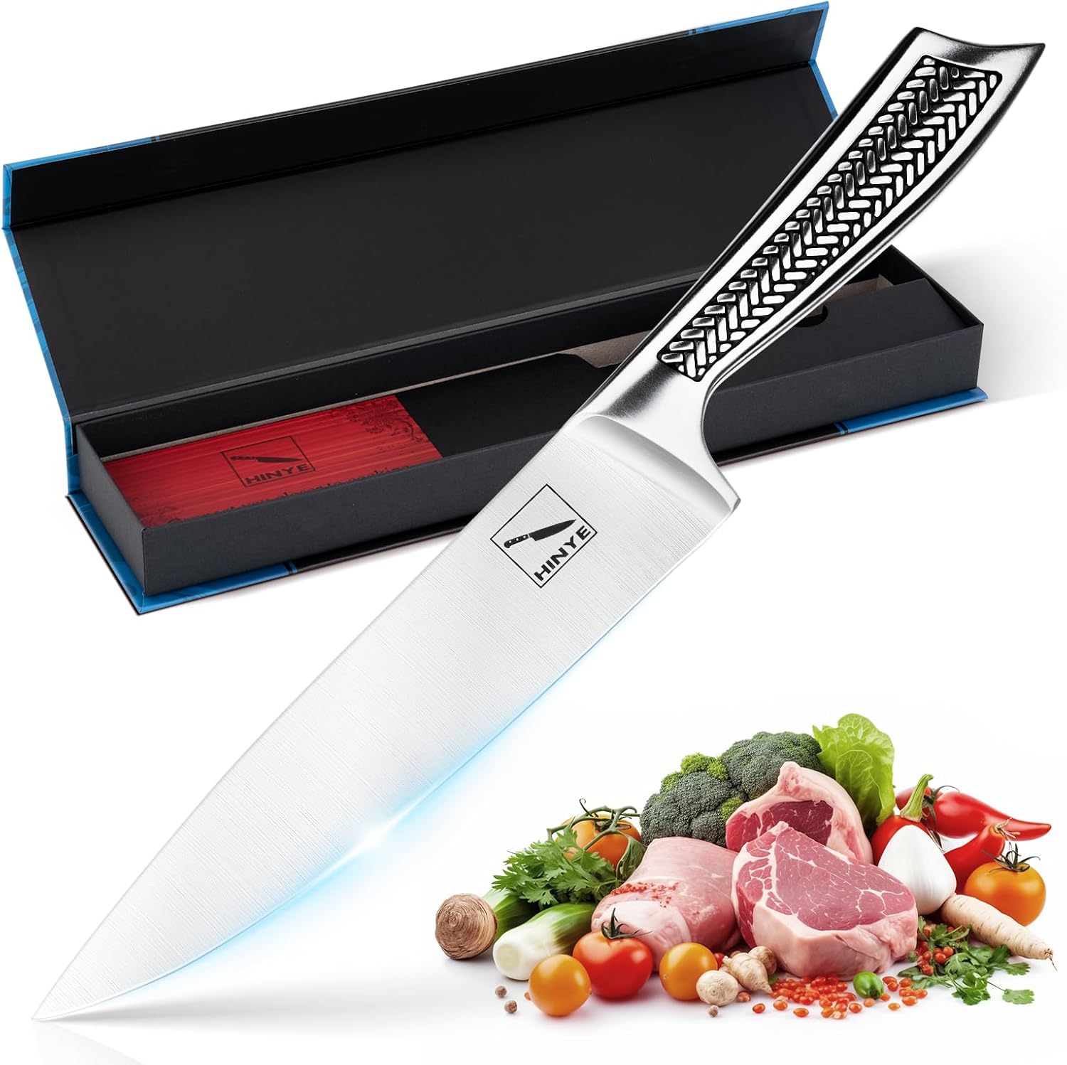 High Carbon Stainless Steel Chef Knife - 8 Inch Sharp Kitchen Knife with Unibody Design, Perfect for Family & Restaurant Use, Complete with Gift Box (Silver-hued)