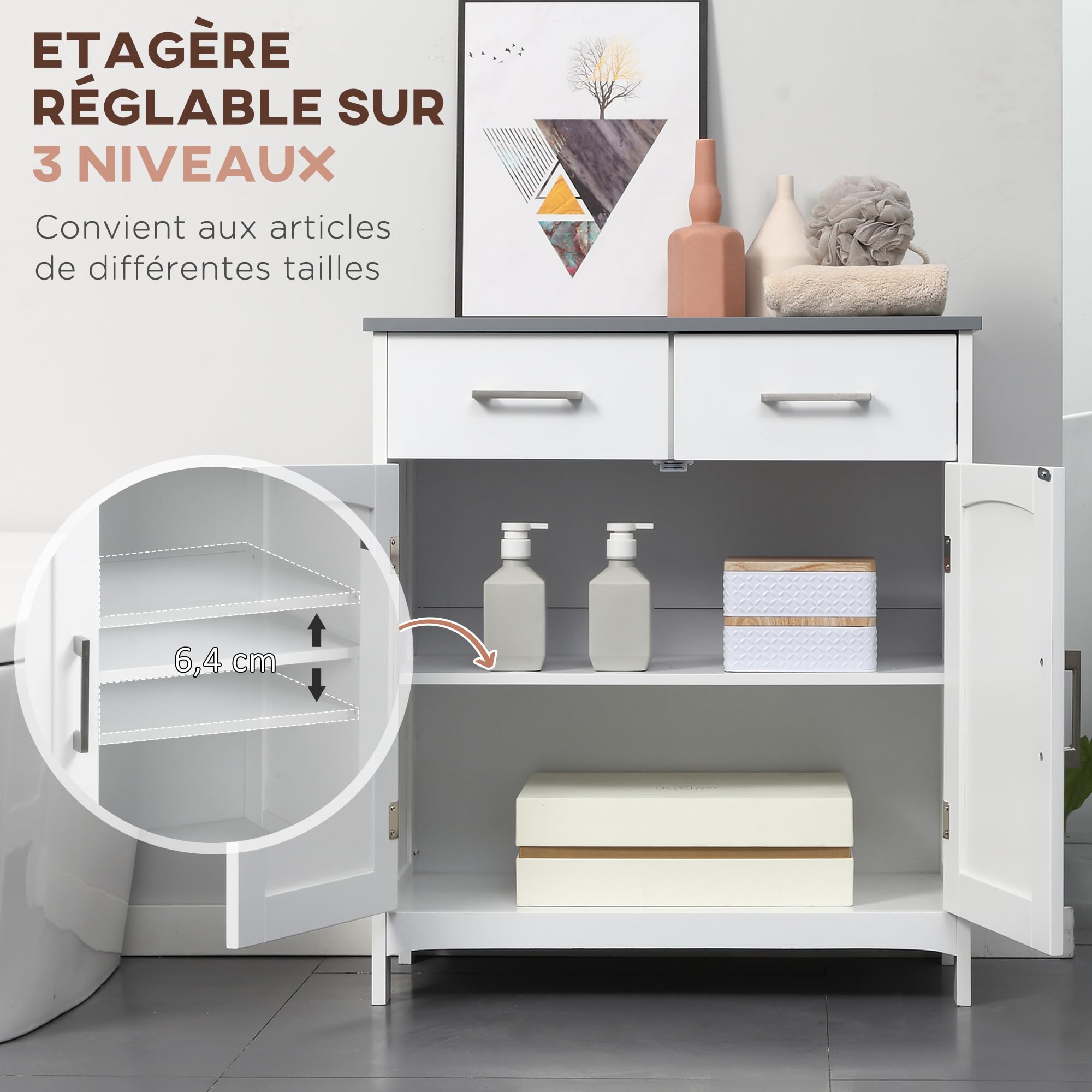Kleankin Meuble De Salle De Bain Sur Pied Meuble De Rangement Armoire