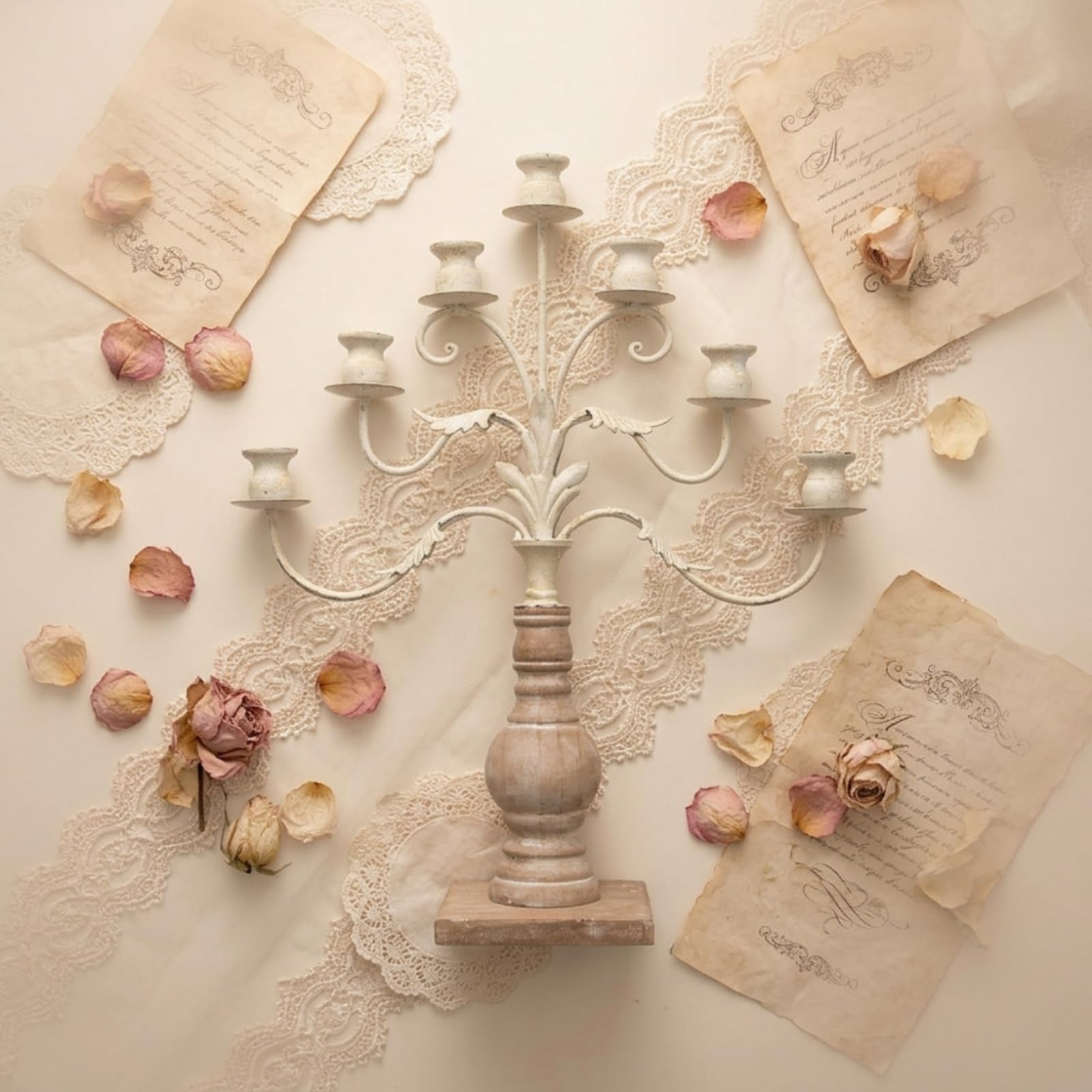 Qianly Candelabro da Tavolo Elegante Candelabro con Base in Legno Rustico Portacandele per Matrimonio, Ristorante