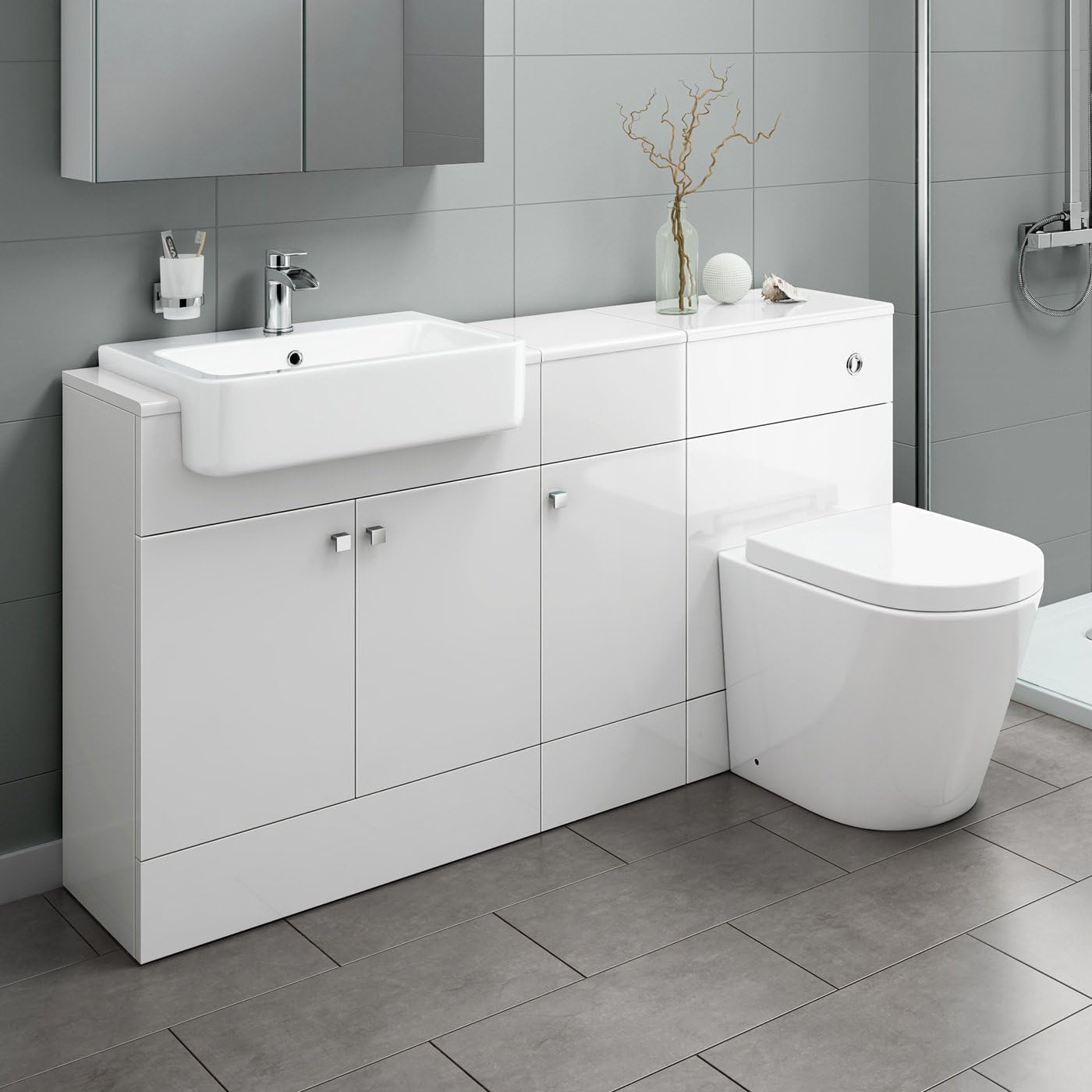 1500 mm Gloss White Combined Vanity Unit Close Coupled Toilet Bathroom
