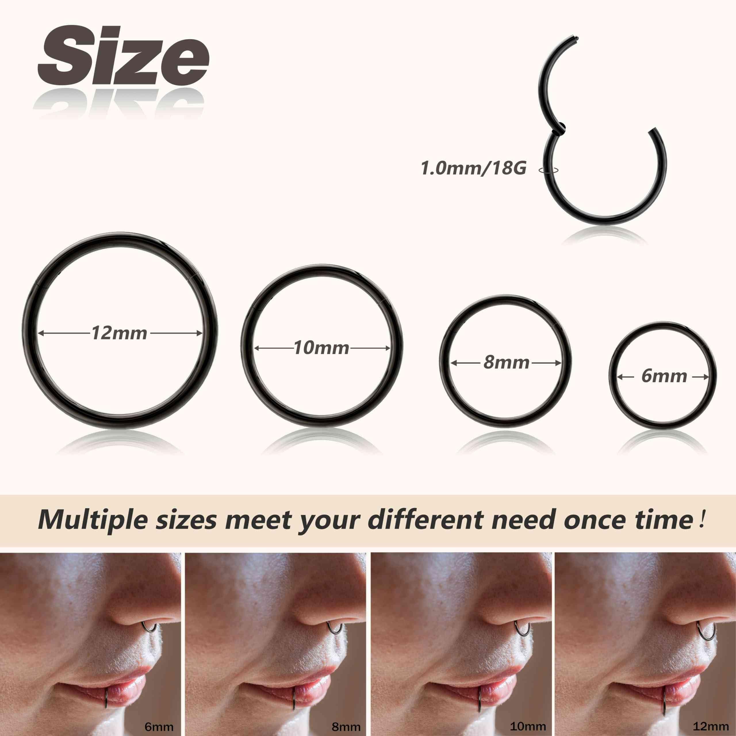 BodyBonita 8/5/4 Piezas Aros Nariz y Oreja - Acero Inoxidable 316L Septum Tragus Daith Rook Helix Labios Pendientes 20G/18G/16G para Hombre y Mujer