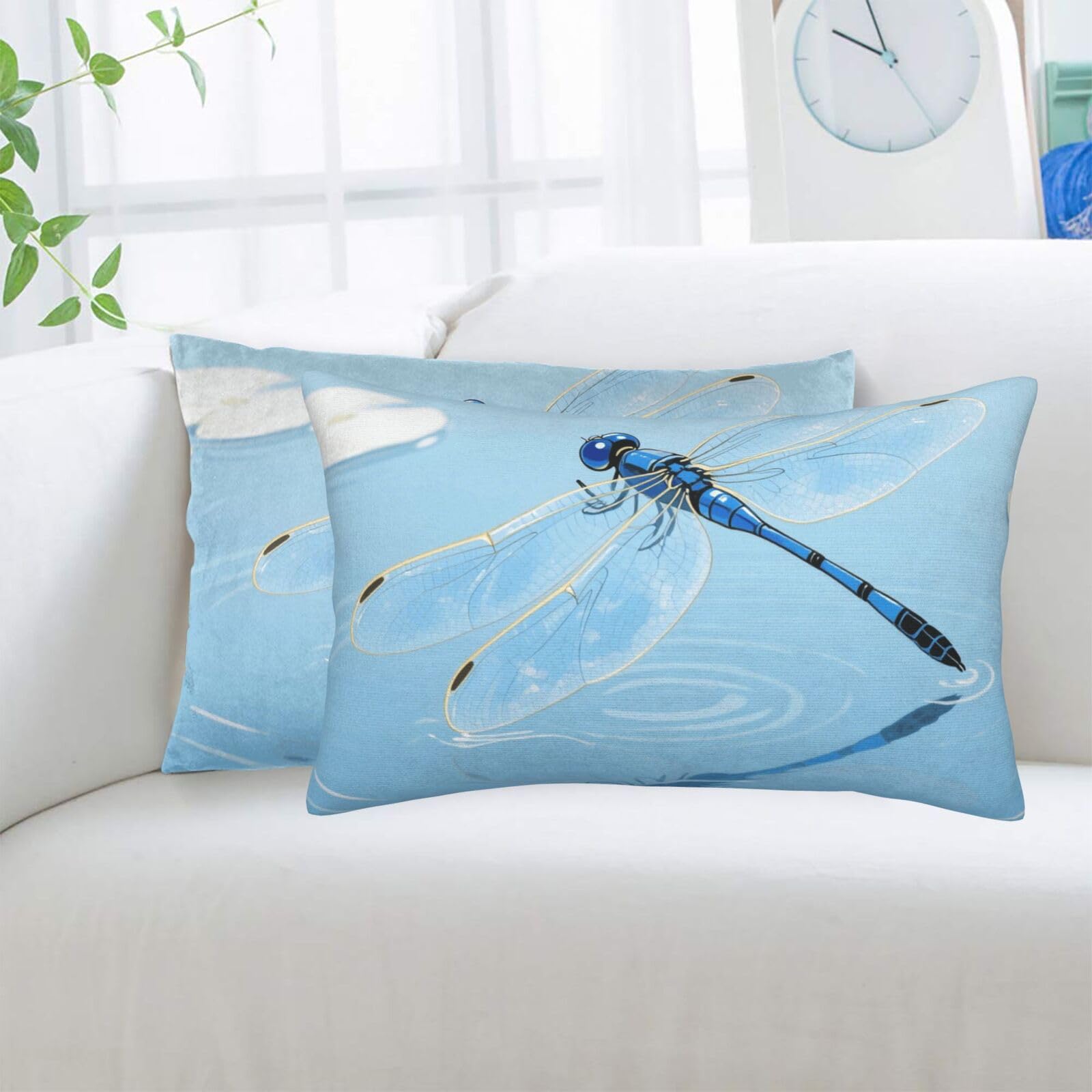 2 Pack Standard Pillowcases Sets, Ultra Soft Comfort Microfiber Plush Pillow Cases Blue Vintage Dragonfly Decorative Throw Pillow Cover with Hidden Zipper for Bedroom, Sofa, Couch,14"X20"