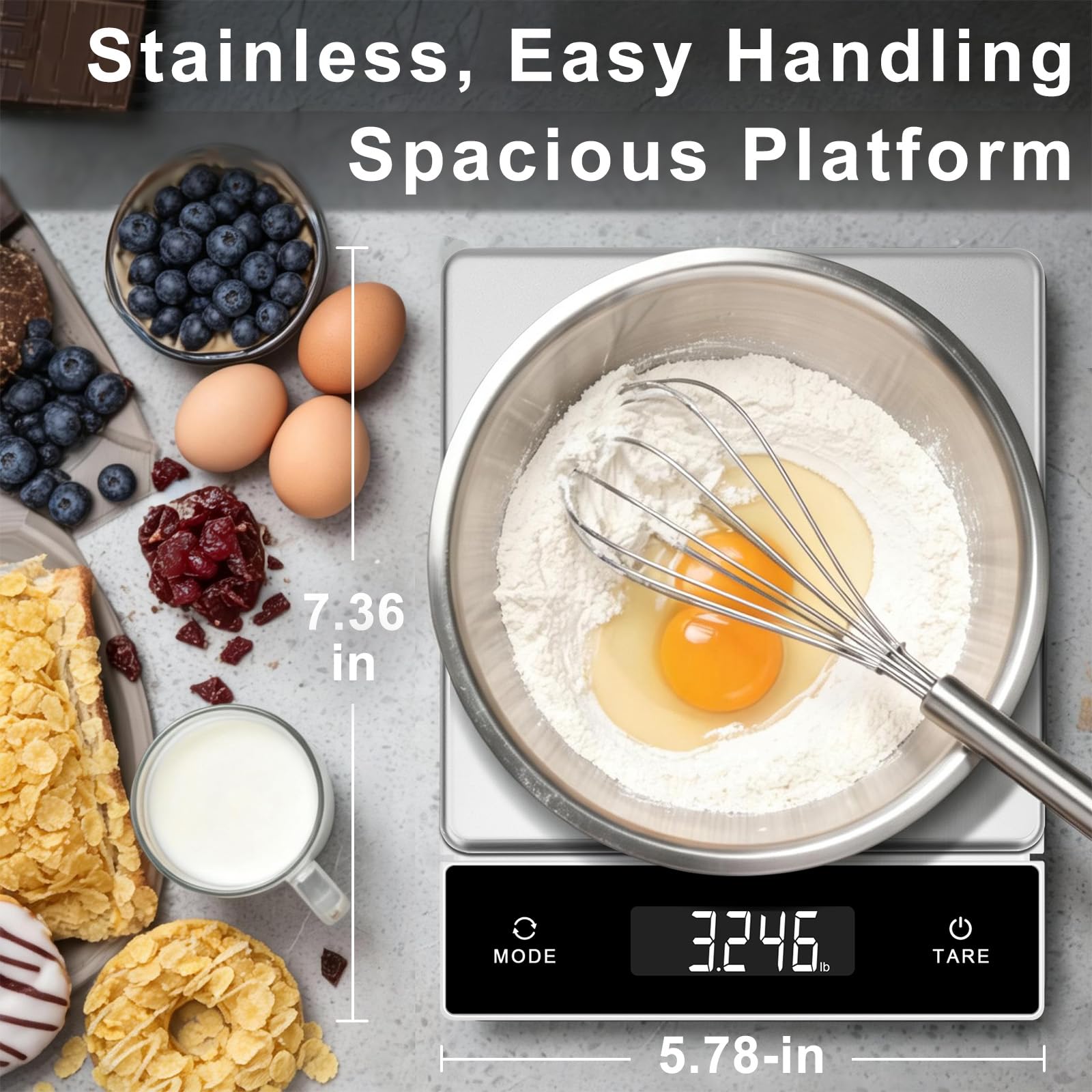 THINKSCALE Báscula digital de cocina, báscula de acero inoxidable de 11 libras con pantalla extraíble, precisión de 1 g para hornear, cocinar, preparar comidas, conversión de 6 unidades