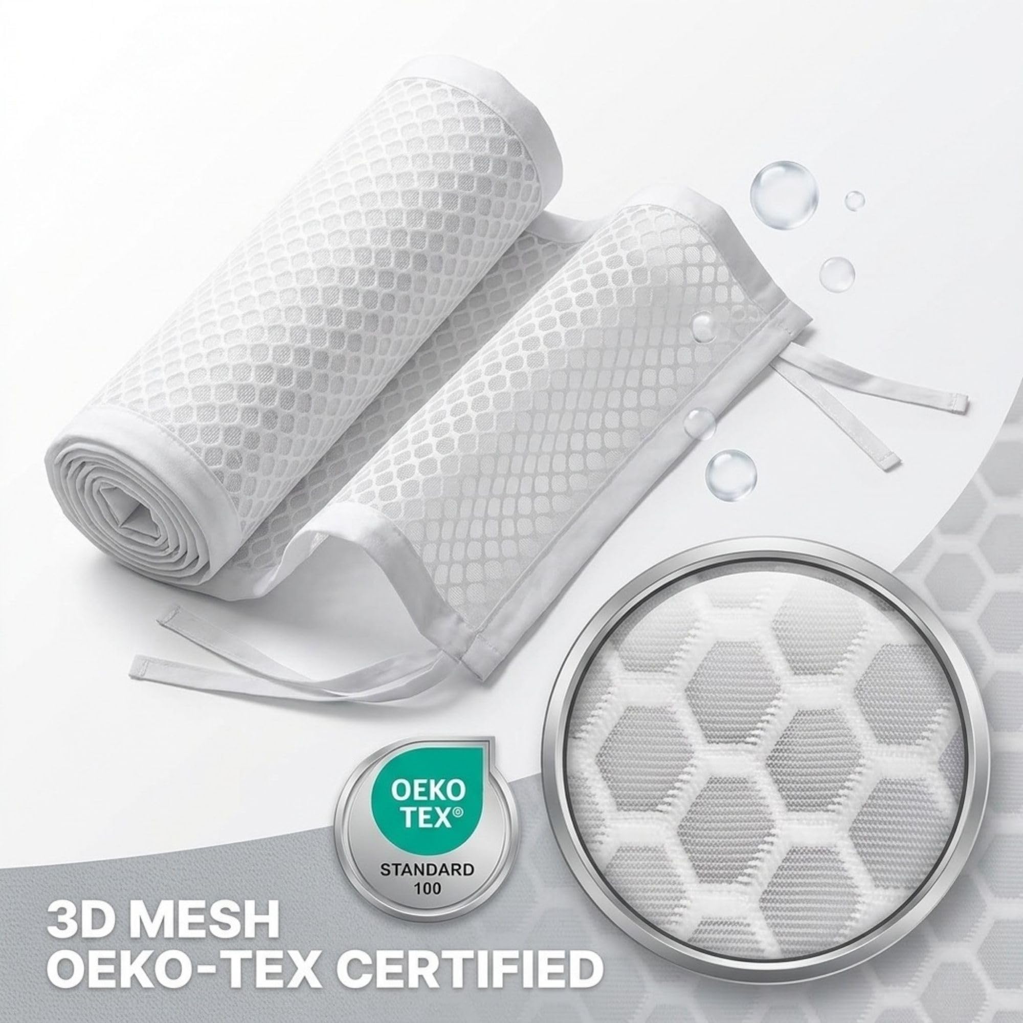 Tour de Lit Bébé Certifié OEKO -TEX en Maille 3D Respirante – Tour de Lit Respirant pour Lit Bébé 60x120 cm – Conforme à la Norme de Sécurité NF EN 16780 – Certificat SH025 189908 délivré par TESTEX