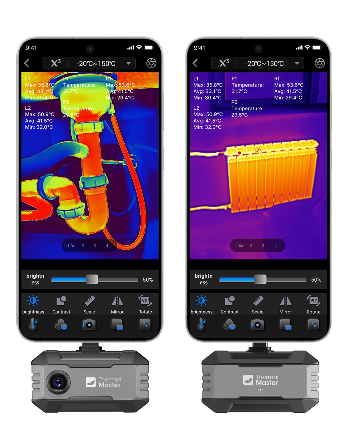 Thermal Master Telecamera termica P1 per iPhone 15/16 e Android a infrarossi con risoluzione Super IR 320 x 240, termocamere ± 2 ℃ precisione controllo casa 15x zoom, Grigio