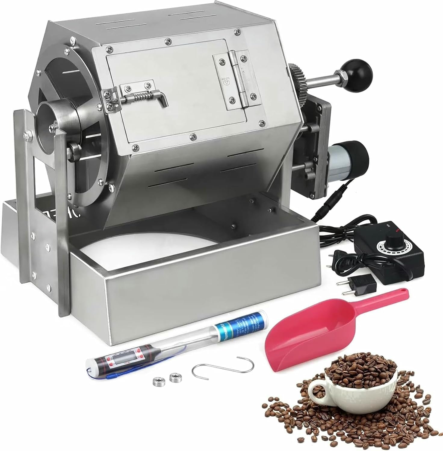 Coffee Bean Roaster, 5L Stainless Steel Drum Type Roasting Machine for Nuts Grains, Fuel Gas Direct Fire Roaster with Cooler