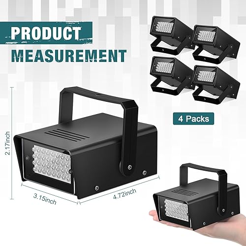 Miniatura 2 de Treela Paquete de 4 luces estroboscópicas para fiesta, luz LED estroboscópica intermitente, mini luces de fiesta, control de velocidad de flash
