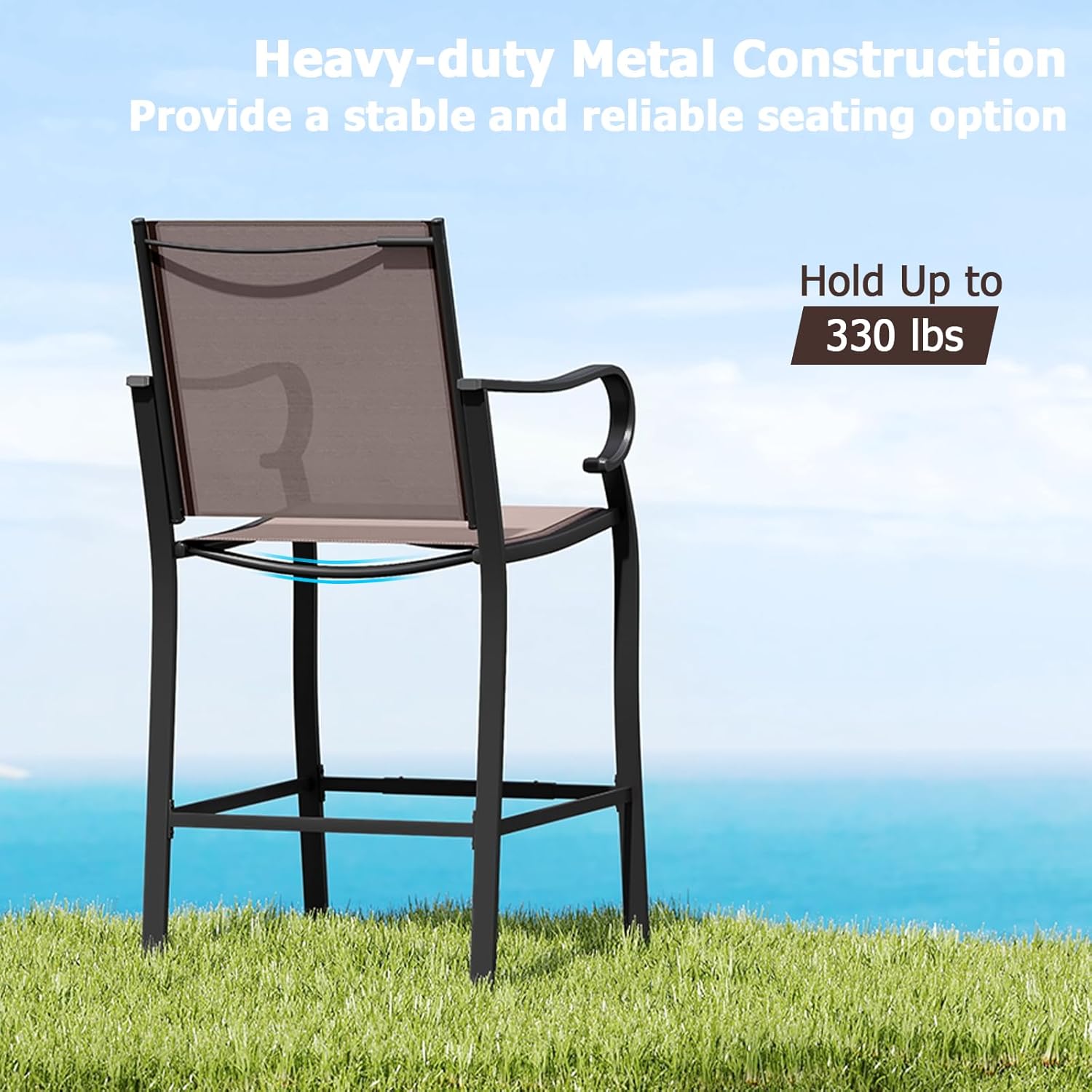Tangkula Outdoor Bar Stools Set of 2, High Bistro Chairs with Back, Armrest and Footrest, Tall Counter Height Patio Stools & Bar Chairs with Breathable Mesh Fabric for Porch, Balcony and Backyard