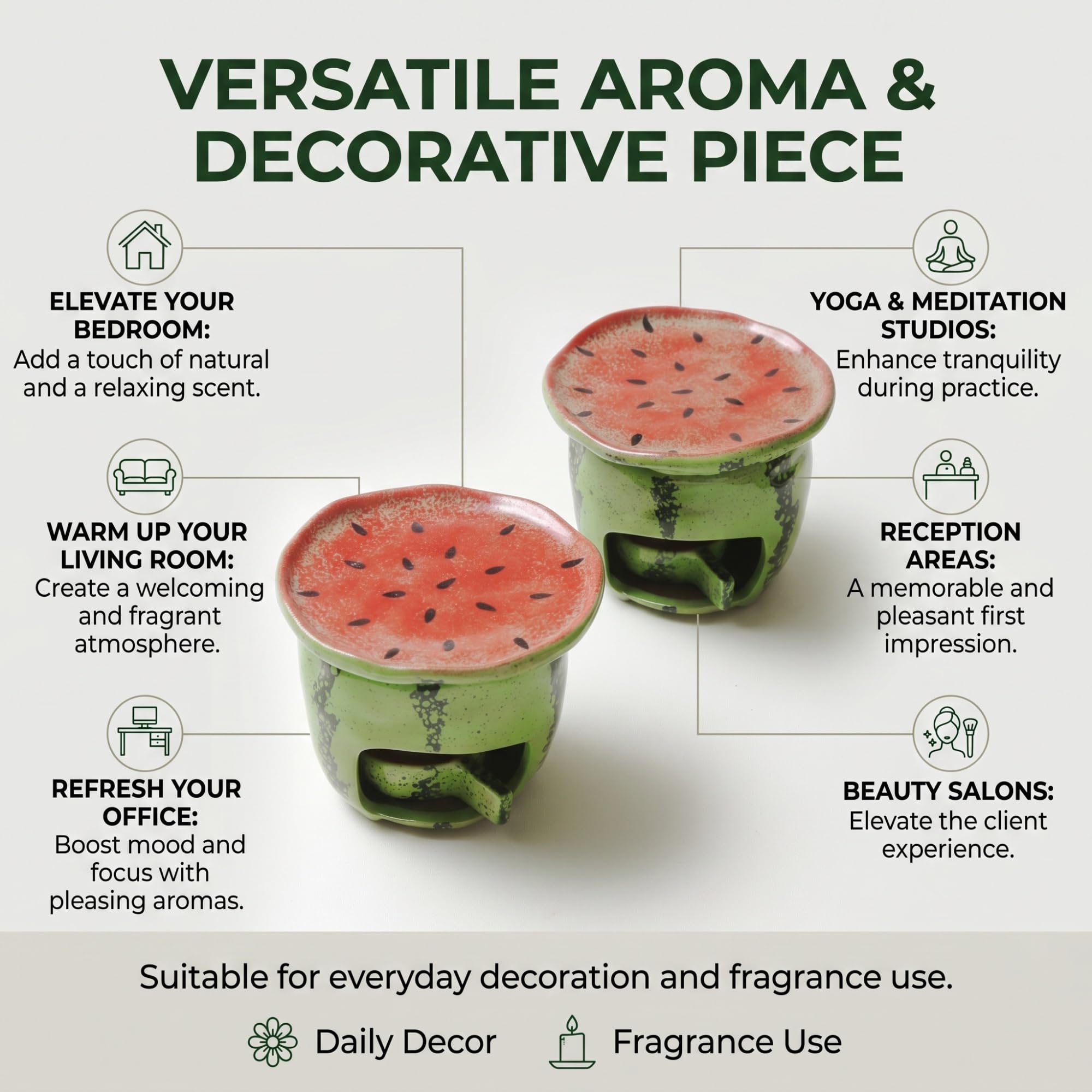 Keramik-Duftlampe im Wassermelonen-Design für Teelichter | Keramik, Teelicht-Betrieb, für Kaffeebohnen, Teeblätter, Duftwachs (Wax Melts), Wassermelonen-Optik, Wohnaccessoire