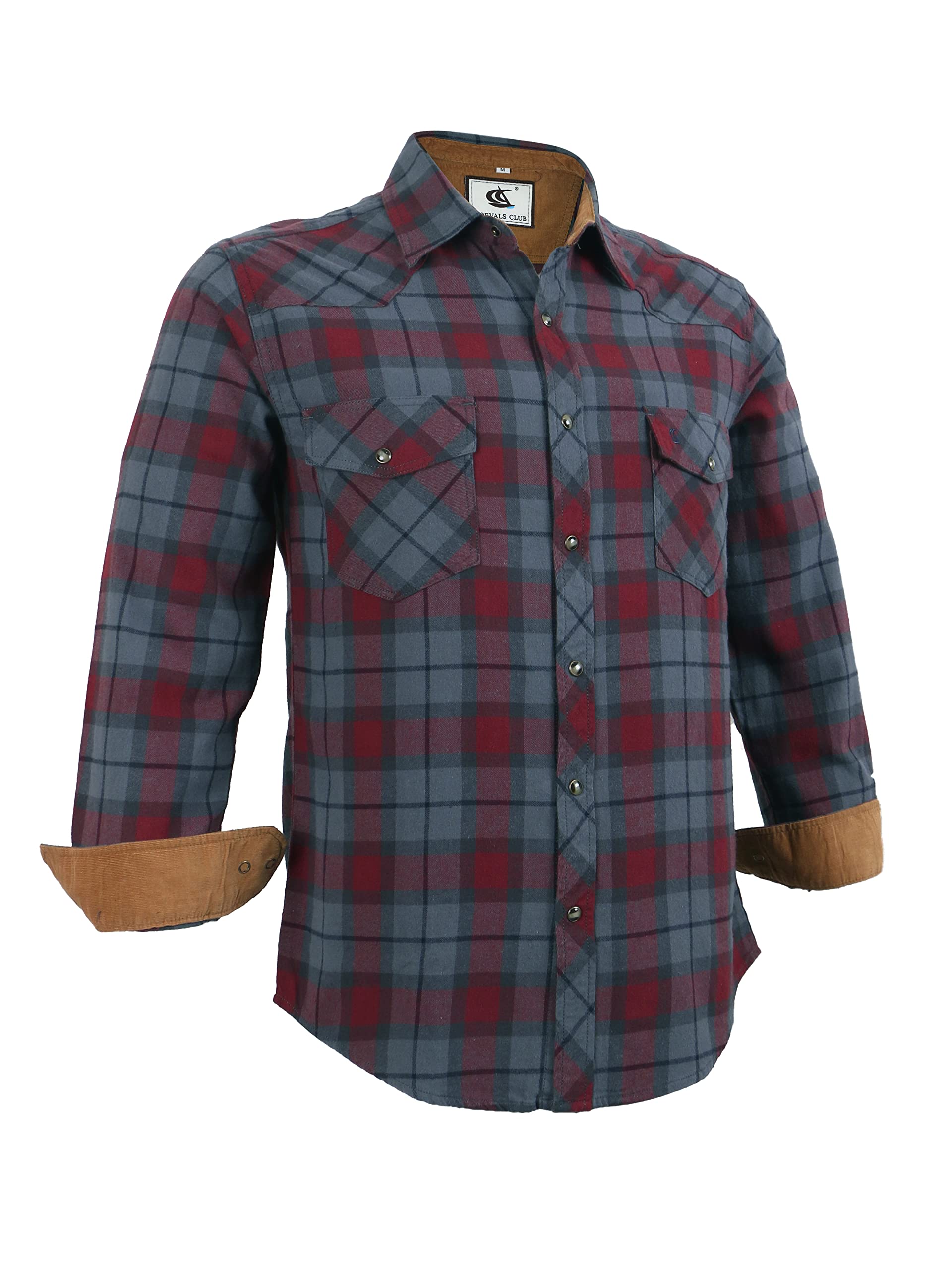 Champ Horse Mens Western Cowboy Flannel Shirts Corduroy Lined Snap Button Up Cotton Regular Fit Long Sleeve Plaid Shirts